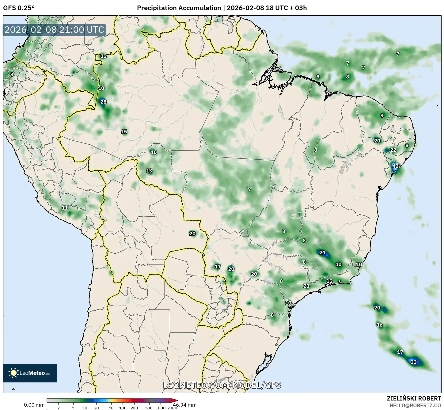 GFS model - Brazil, Pengumpulan Hujan