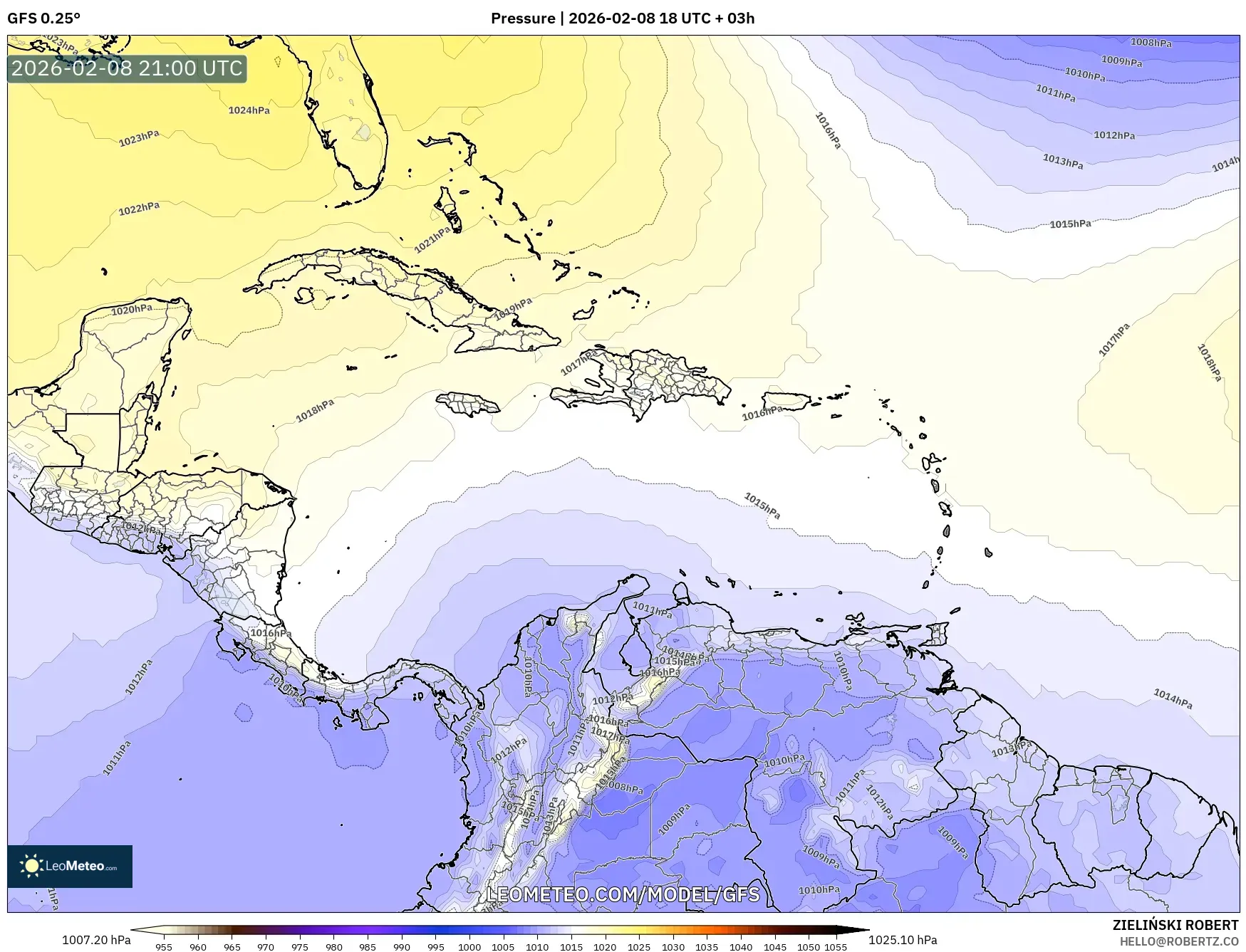 GFS model - Caribbean, Pressure