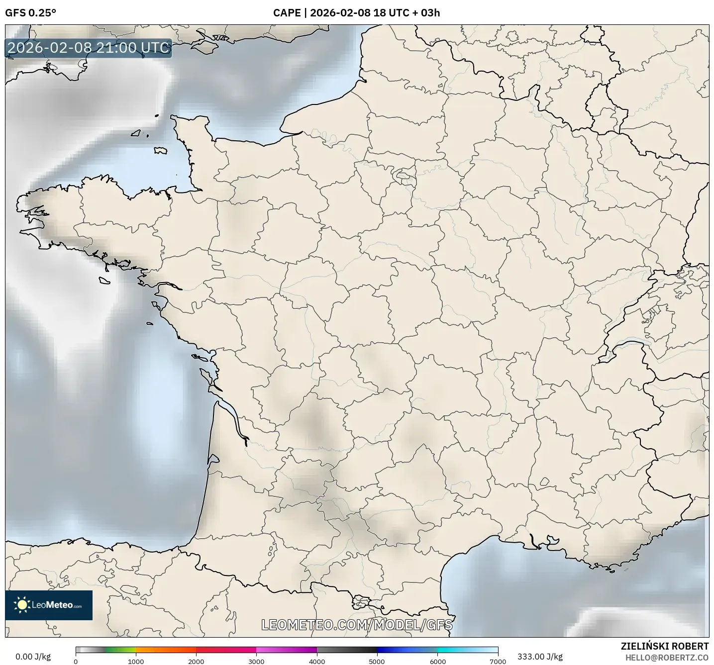 GFS model - France, CAPE