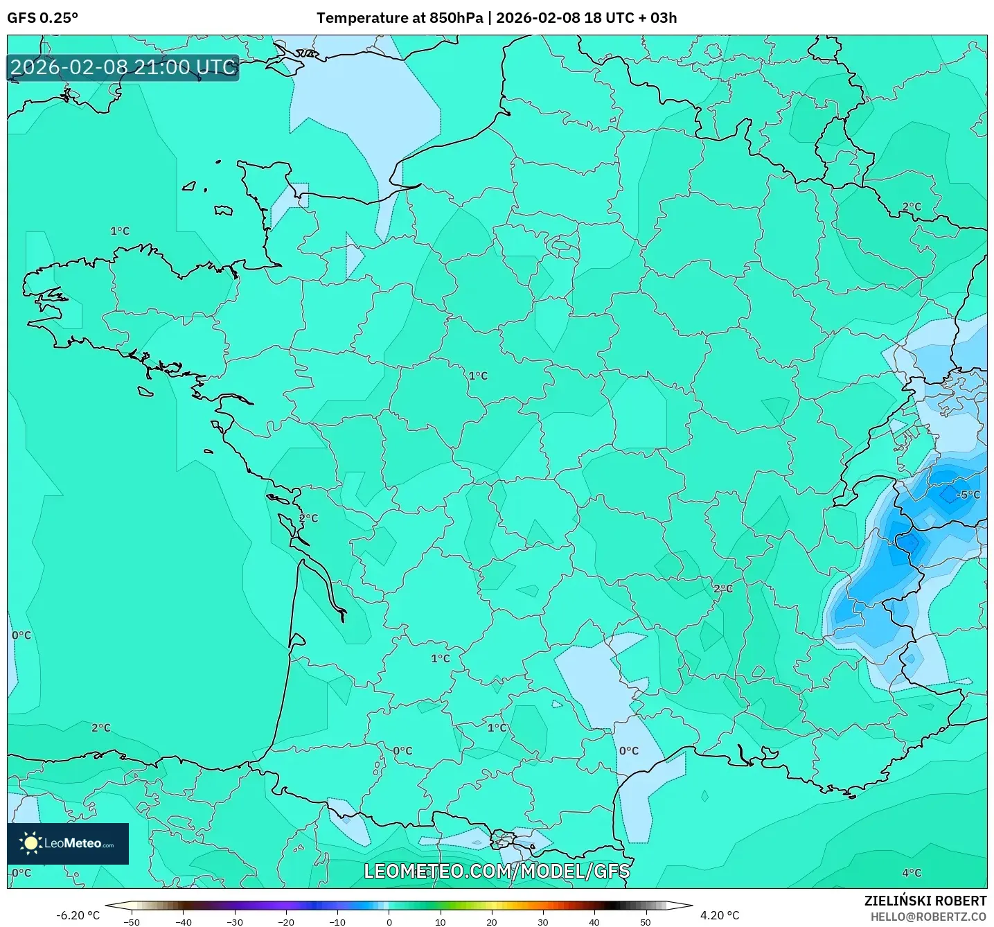 GFS model - France, Temperature at 850hPa