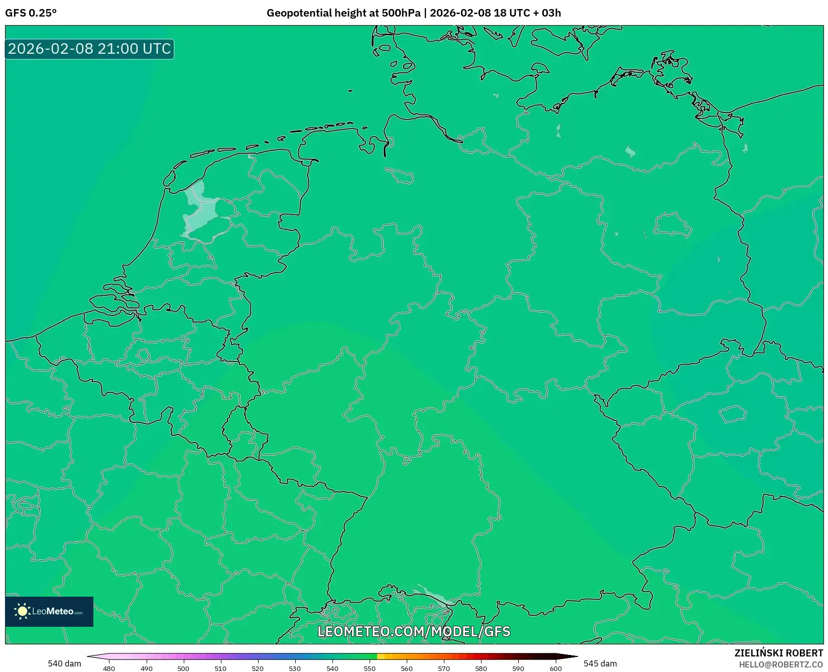 GFS model - Germany, Geopotential height at 500hPa