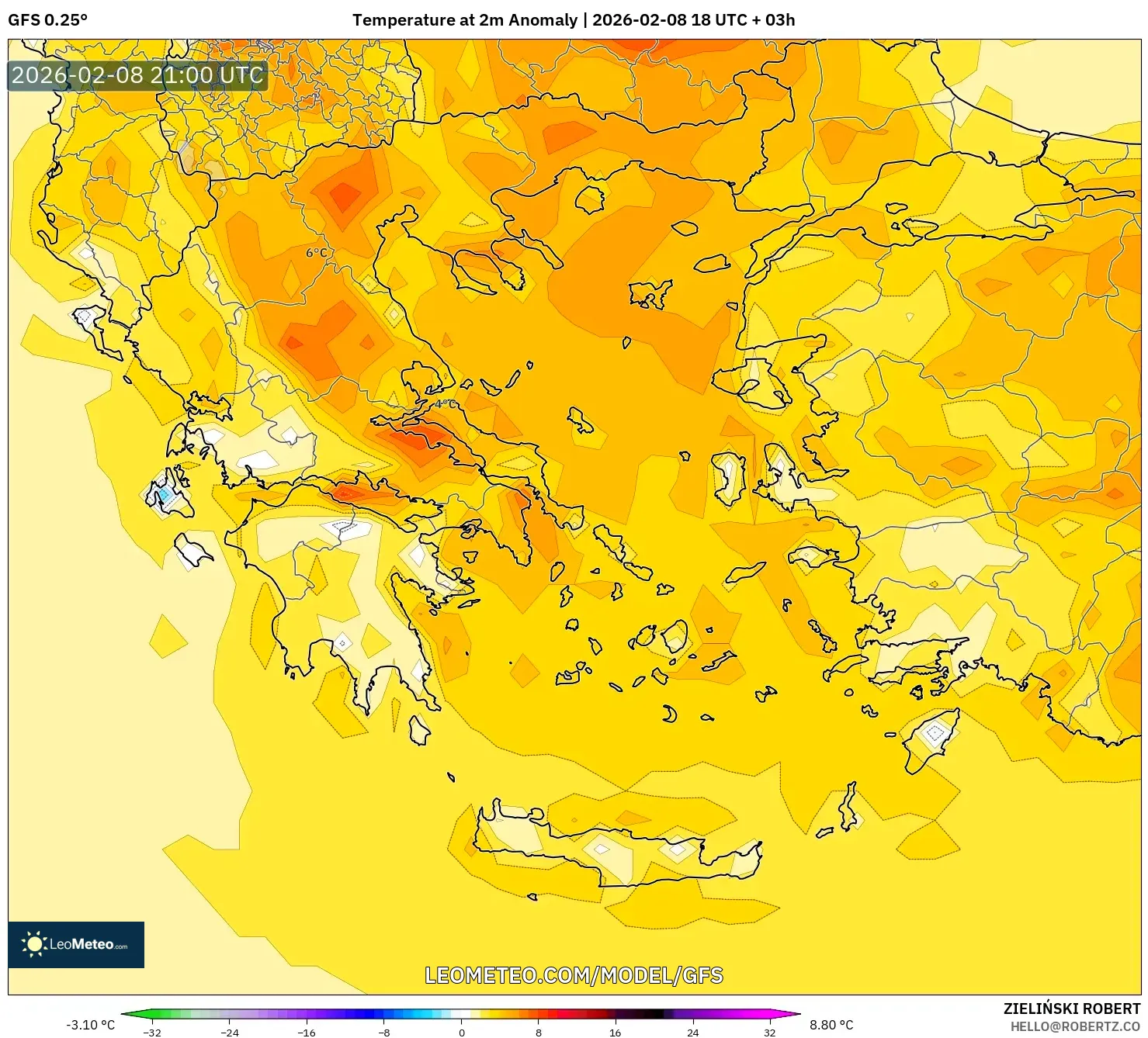 GFS model - Yunani, Anomali Suhu 2 m