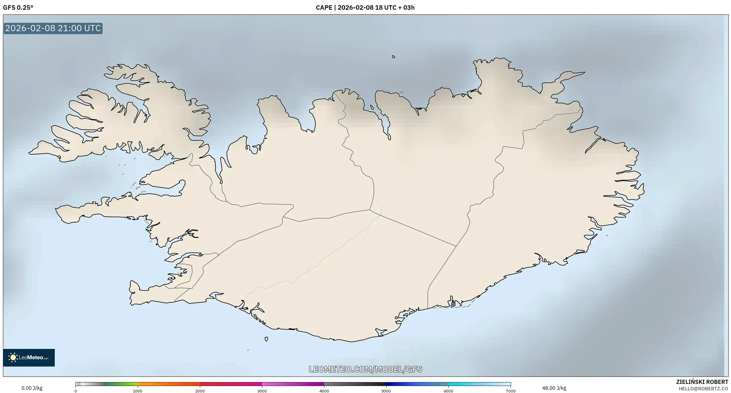 GFS model - Iceland, CAPE