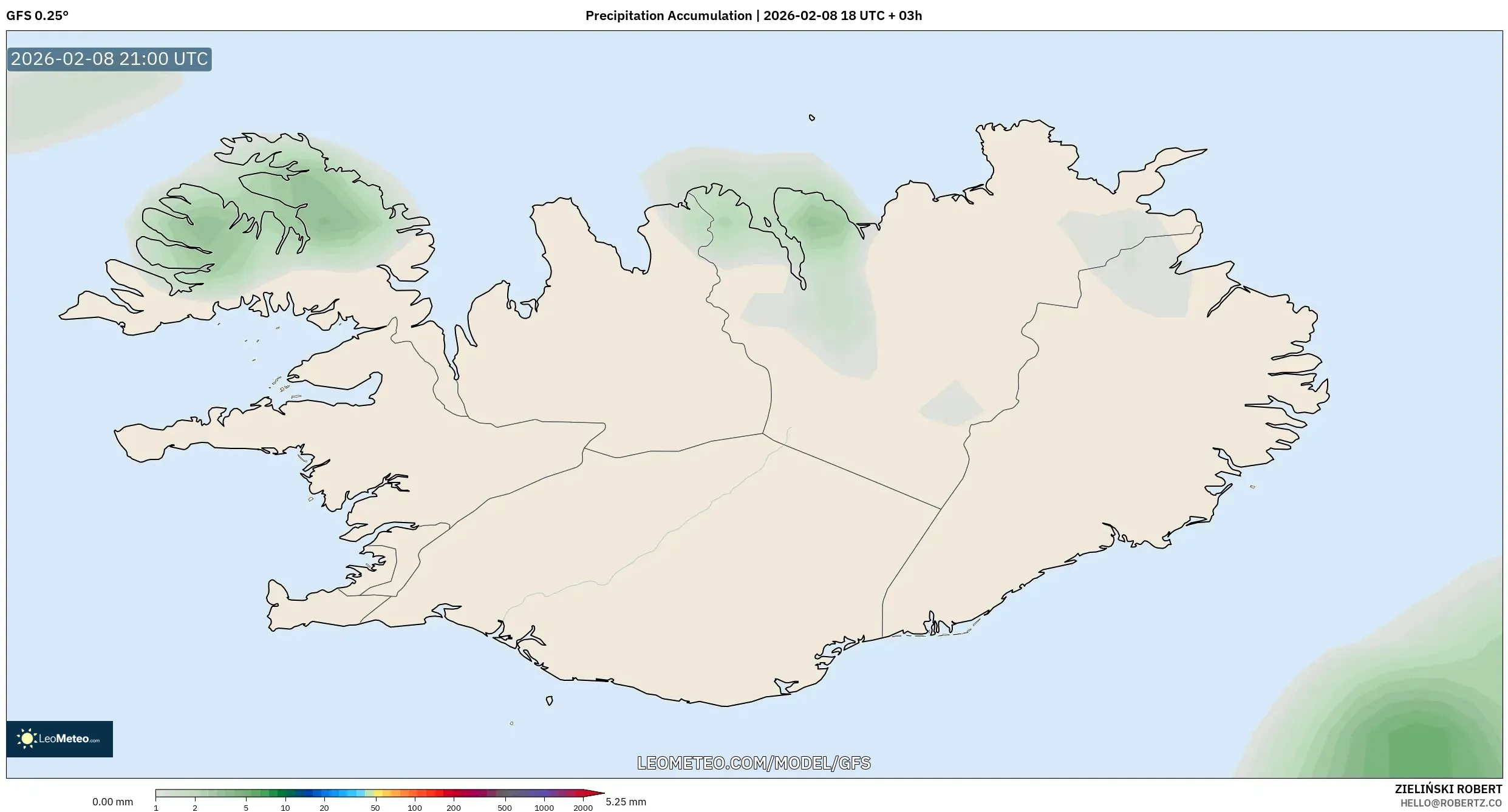 GFS model - Iceland, Precipitation Accumulation