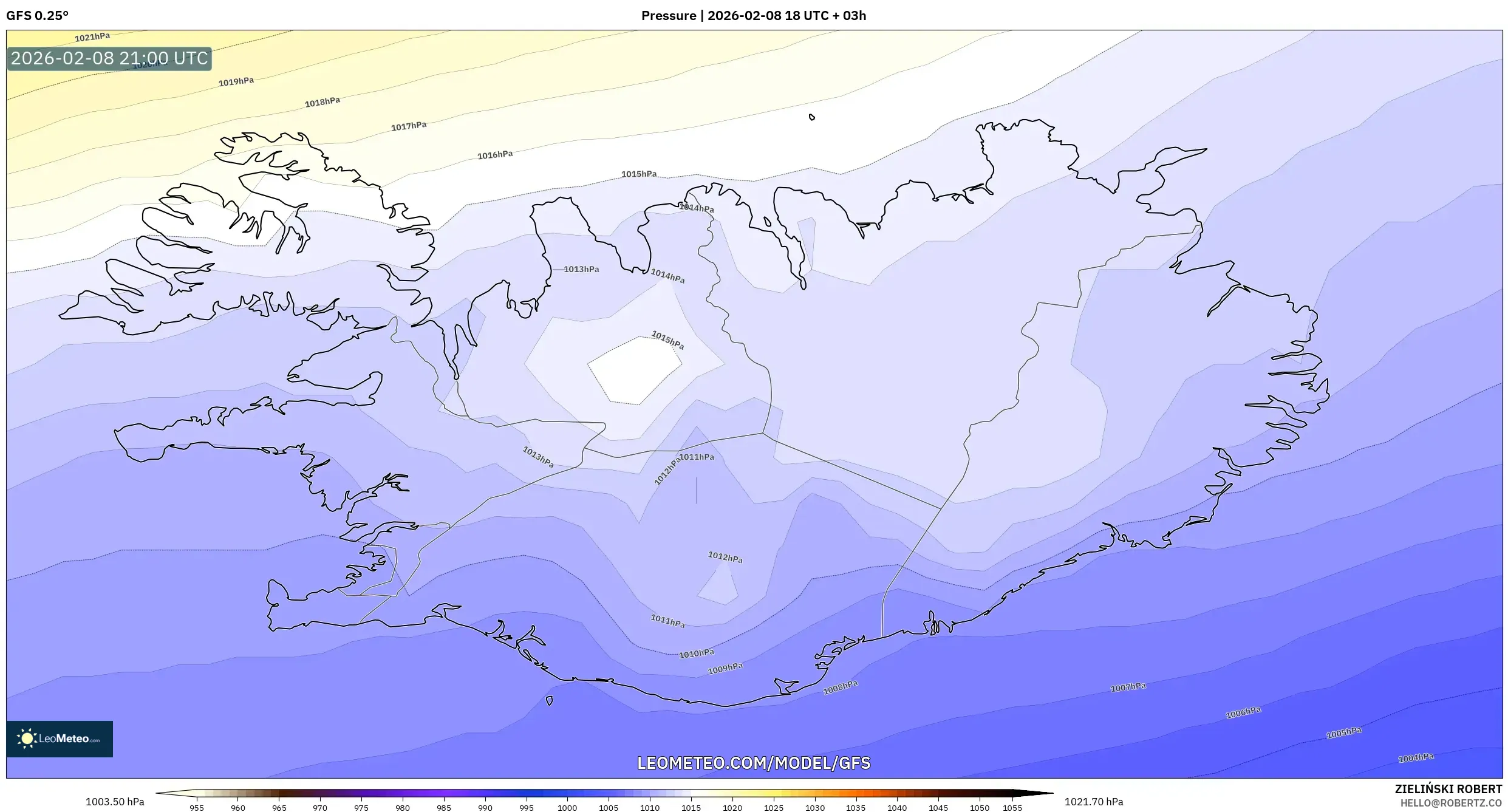 GFS model - Islandia, Tekanan