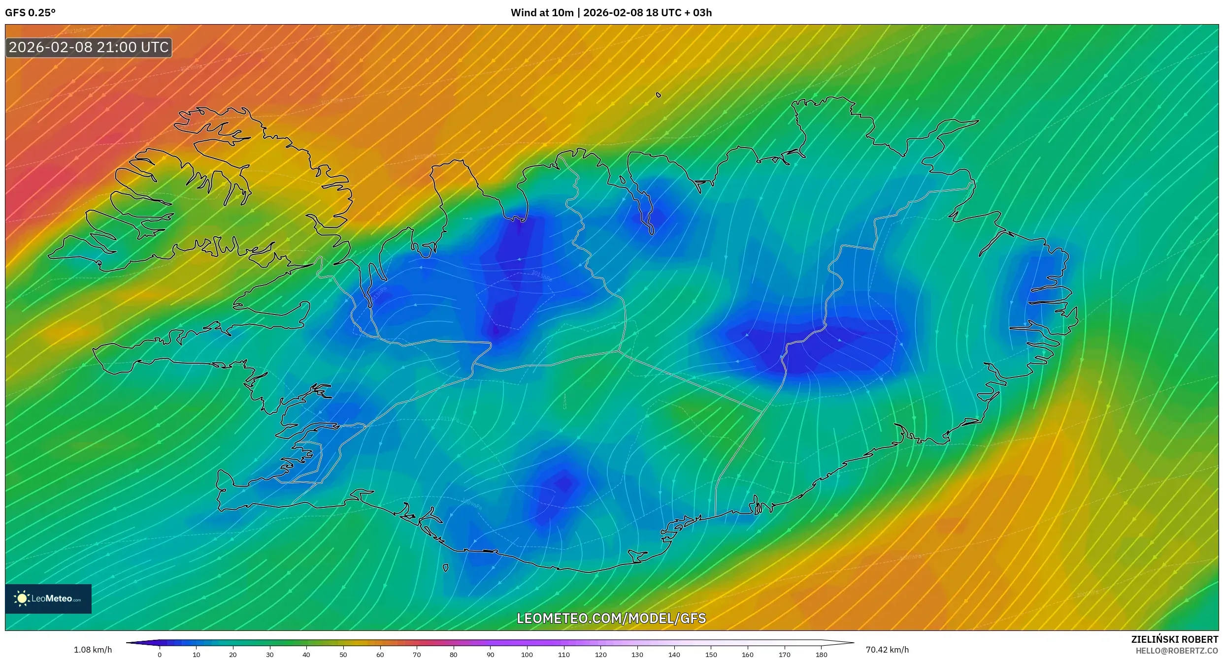 GFS model - Iceland, Wind at 10m