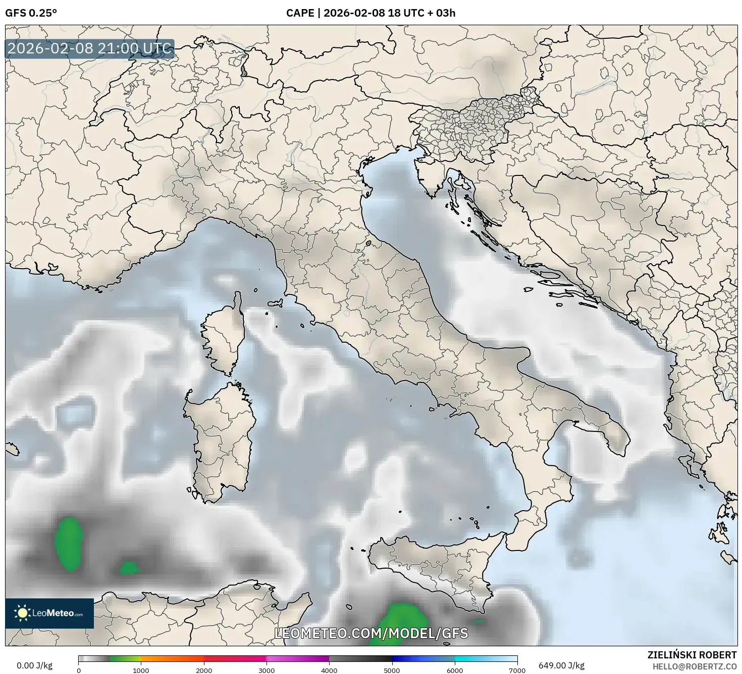 GFS model - Italy, CAPE