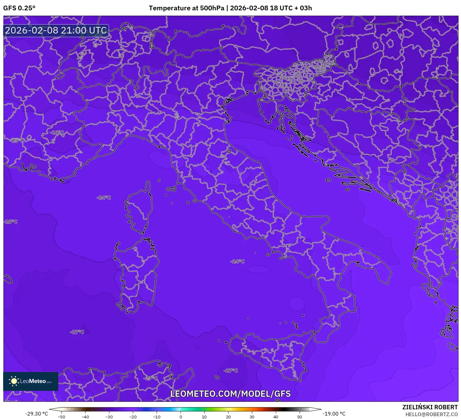 GFS model - Italy, Temperature at 500hPa