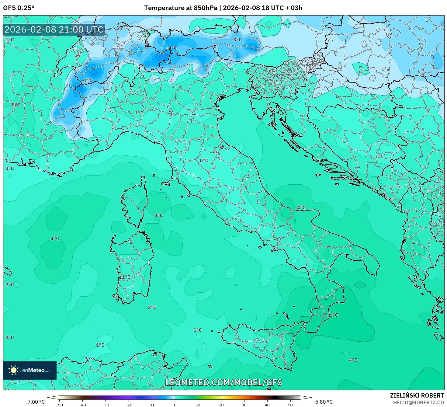 GFS model - Italy, Temperature at 850hPa