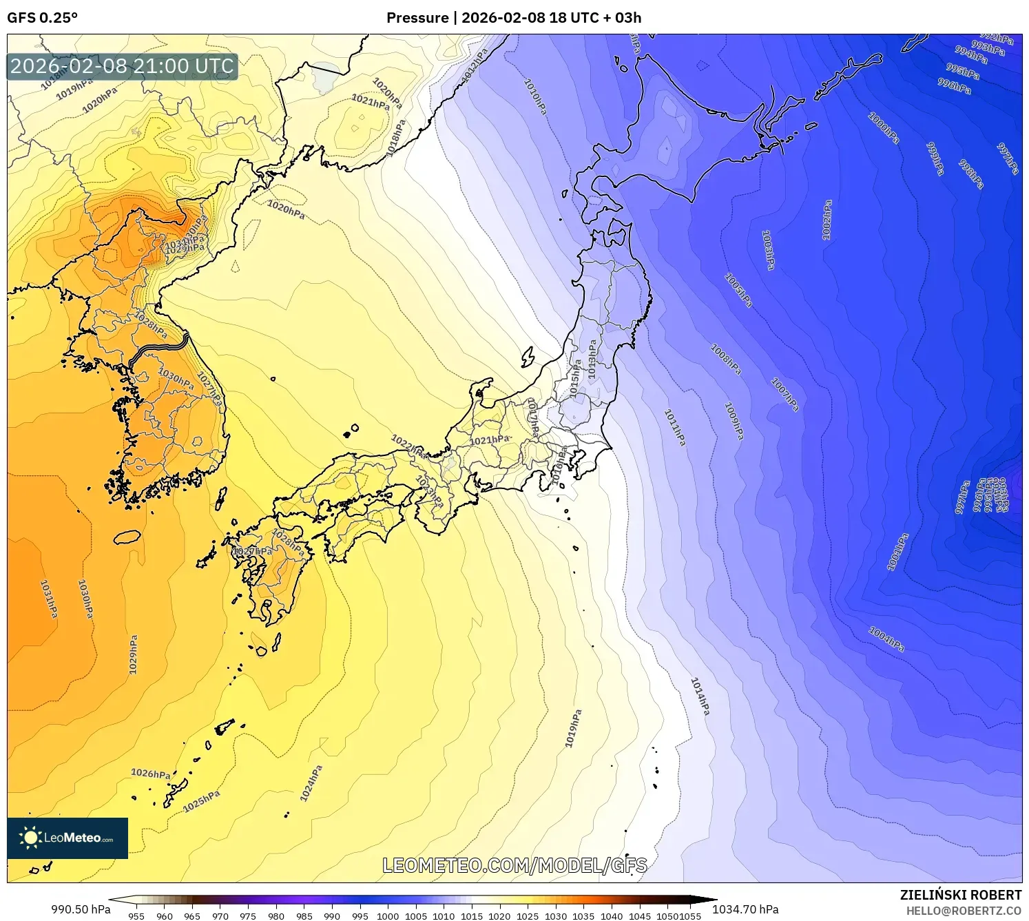 GFS model - Japan, Pressure