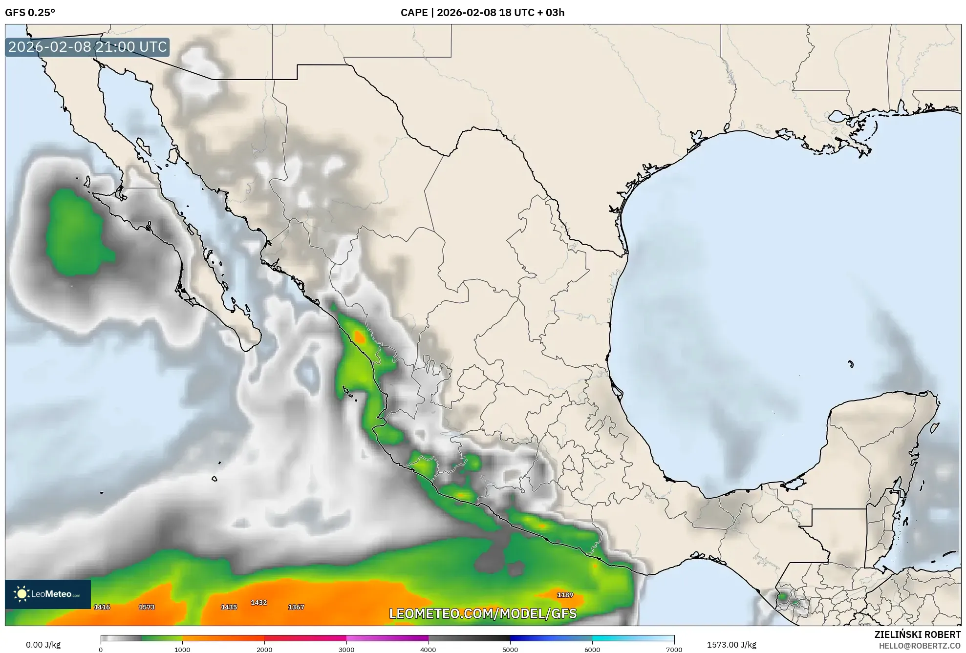 GFS model - Meksiko, CAPE