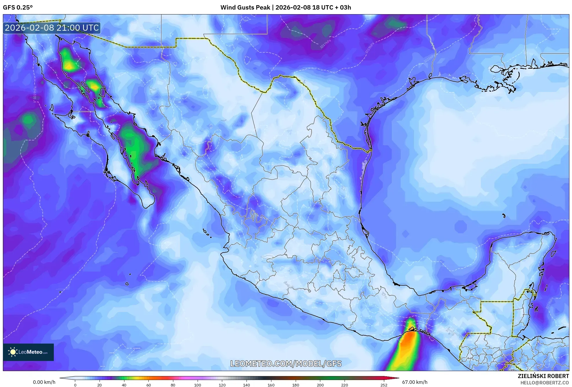 GFS model - Meksiko, Puncak Hembusan