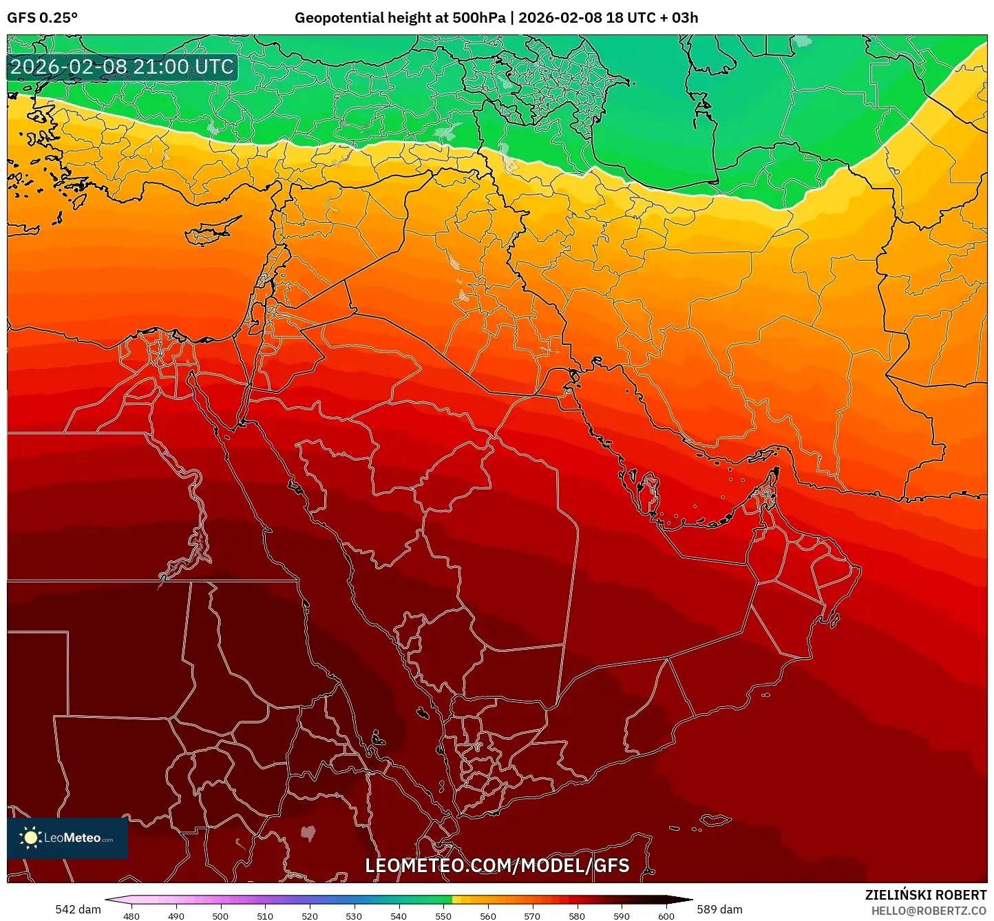 GFS model - Timur Tengah, Ketinggian geopotensial pada 500 hPa