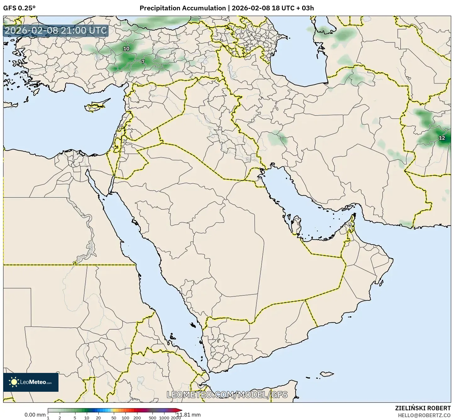 GFS model - Middle East, Precipitation Accumulation