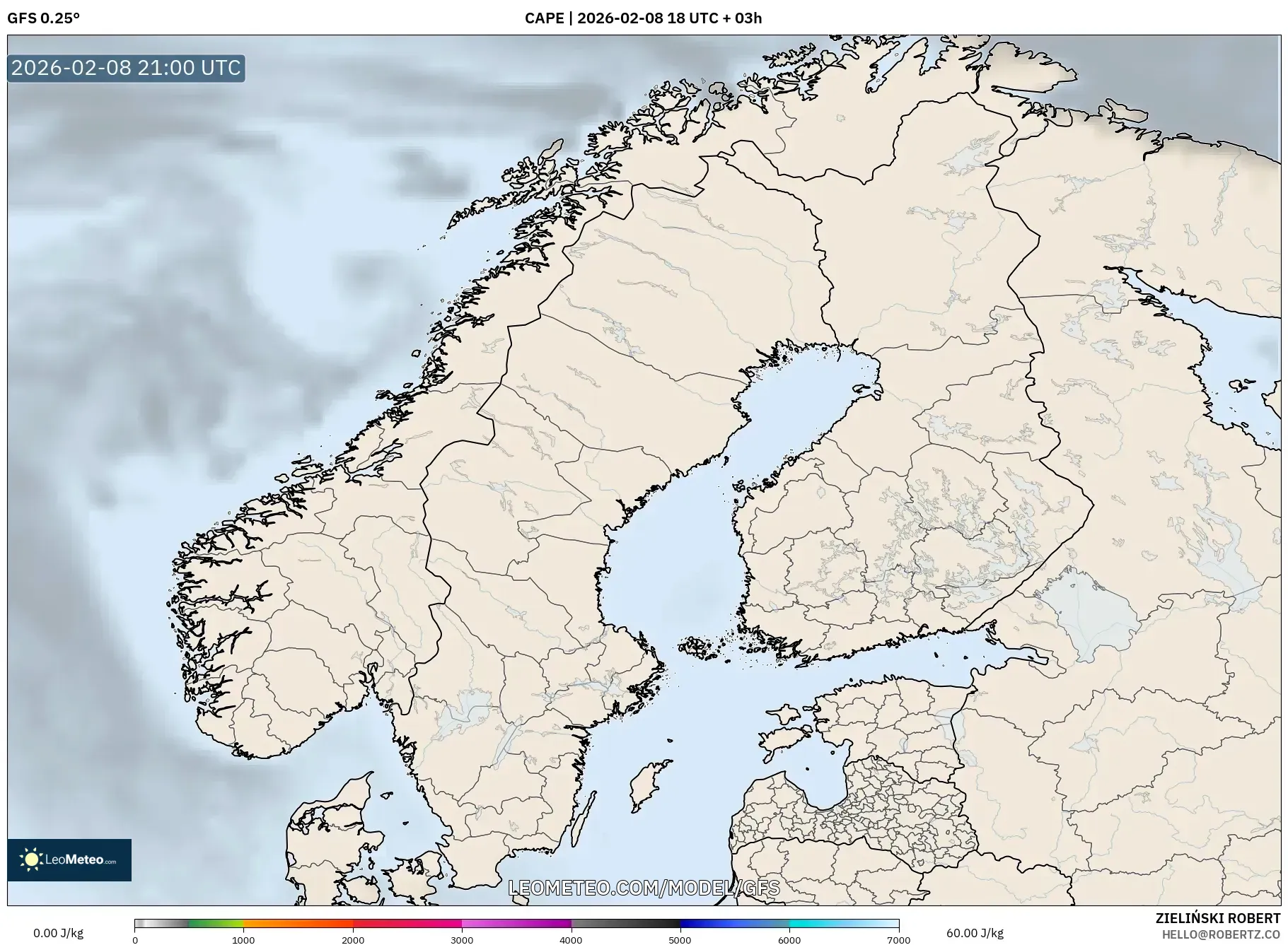 GFS model - Scandinavia, CAPE