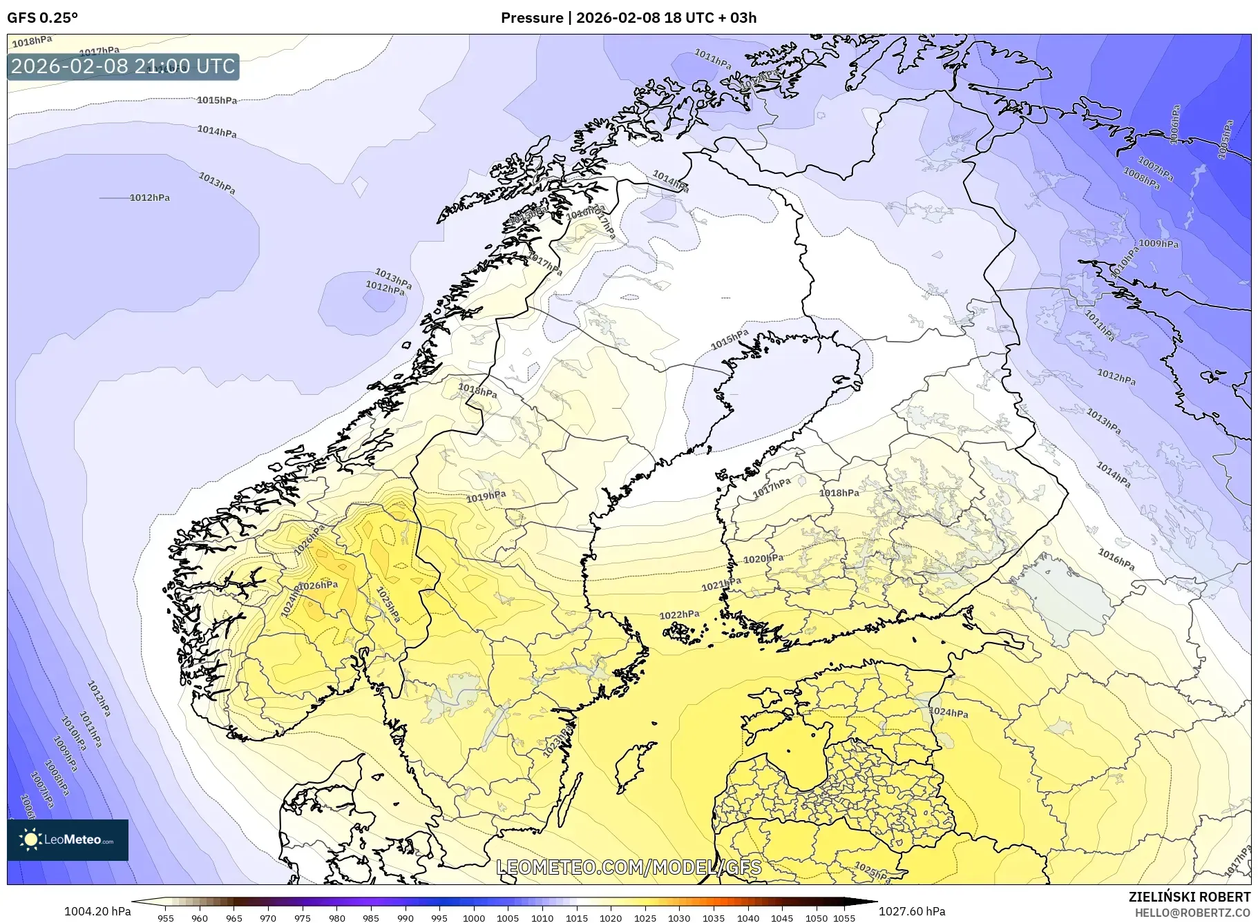 GFS model - Scandinavia, Pressure