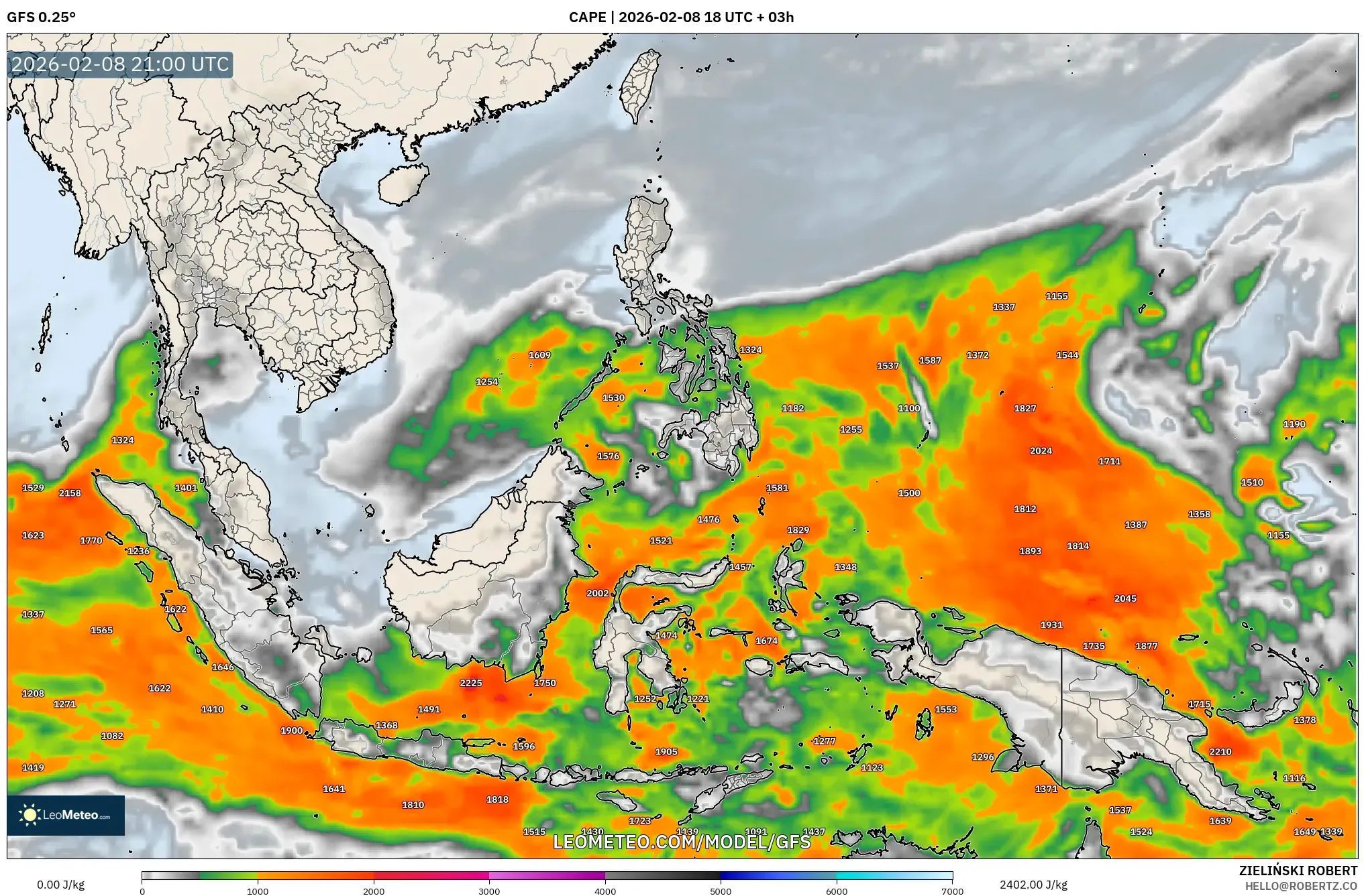 GFS model - South East Asia, CAPE