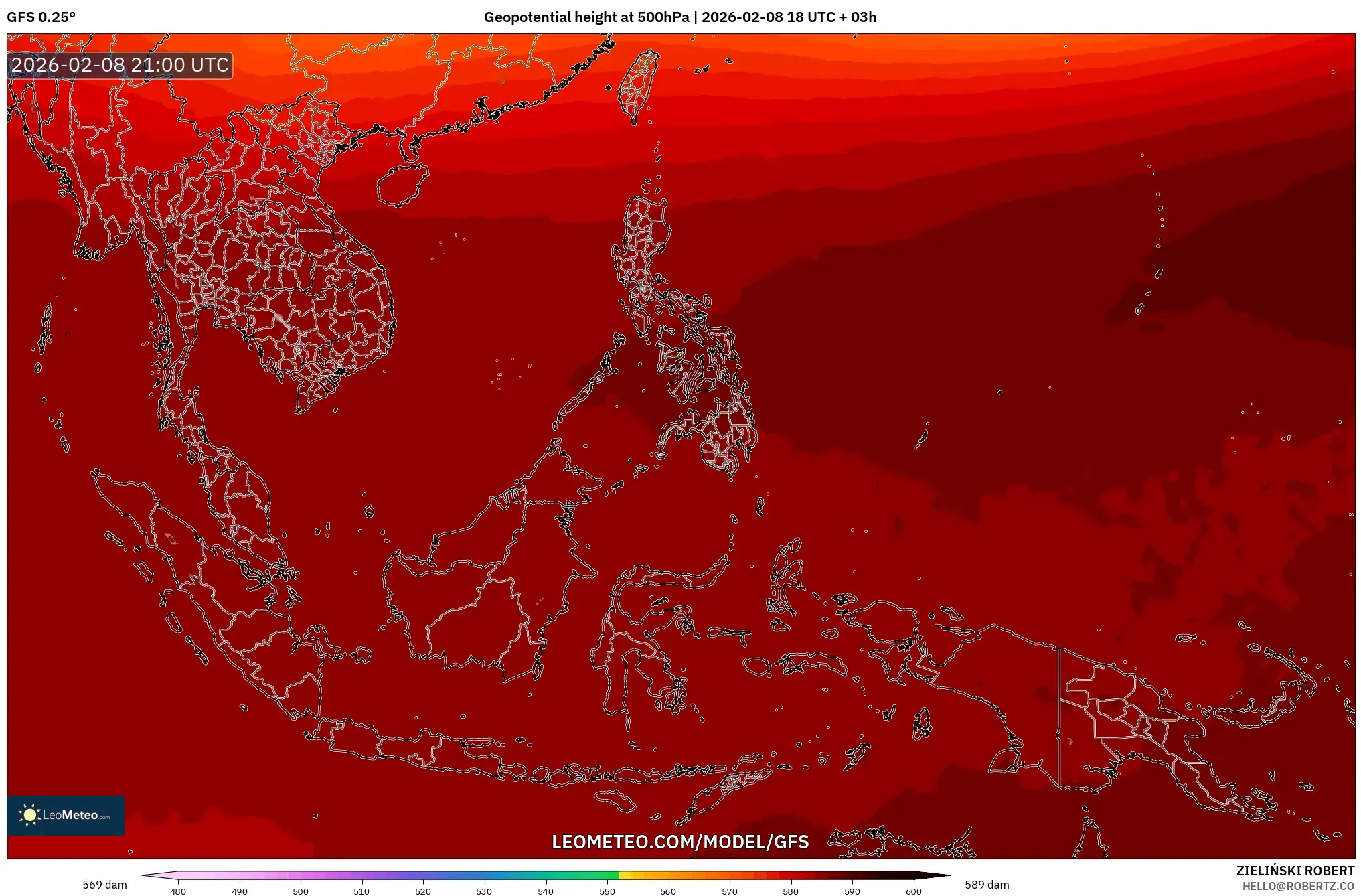 GFS model - Asia Tenggara, Ketinggian geopotensial pada 500 hPa