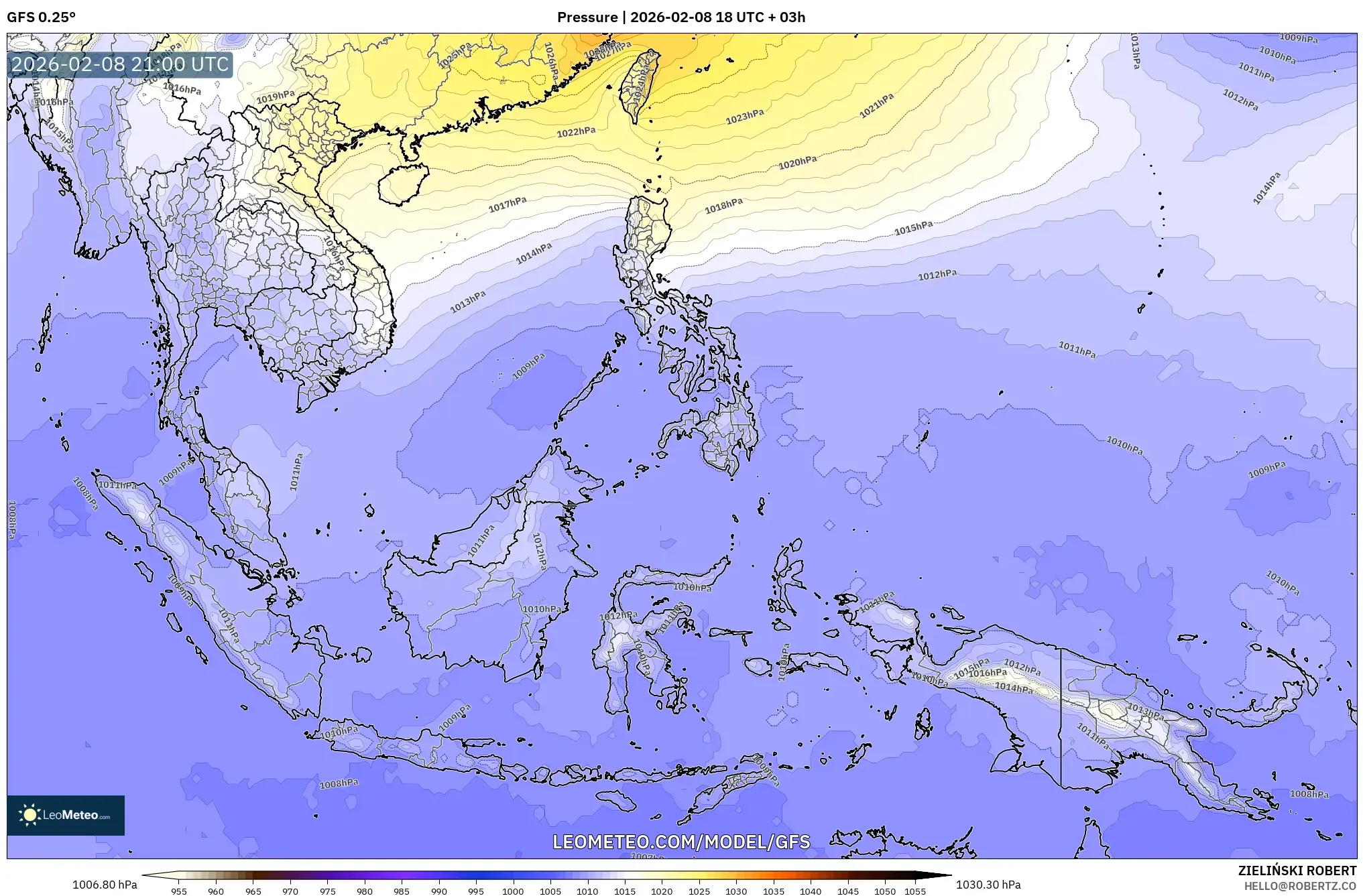 GFS model - South East Asia, Pressure