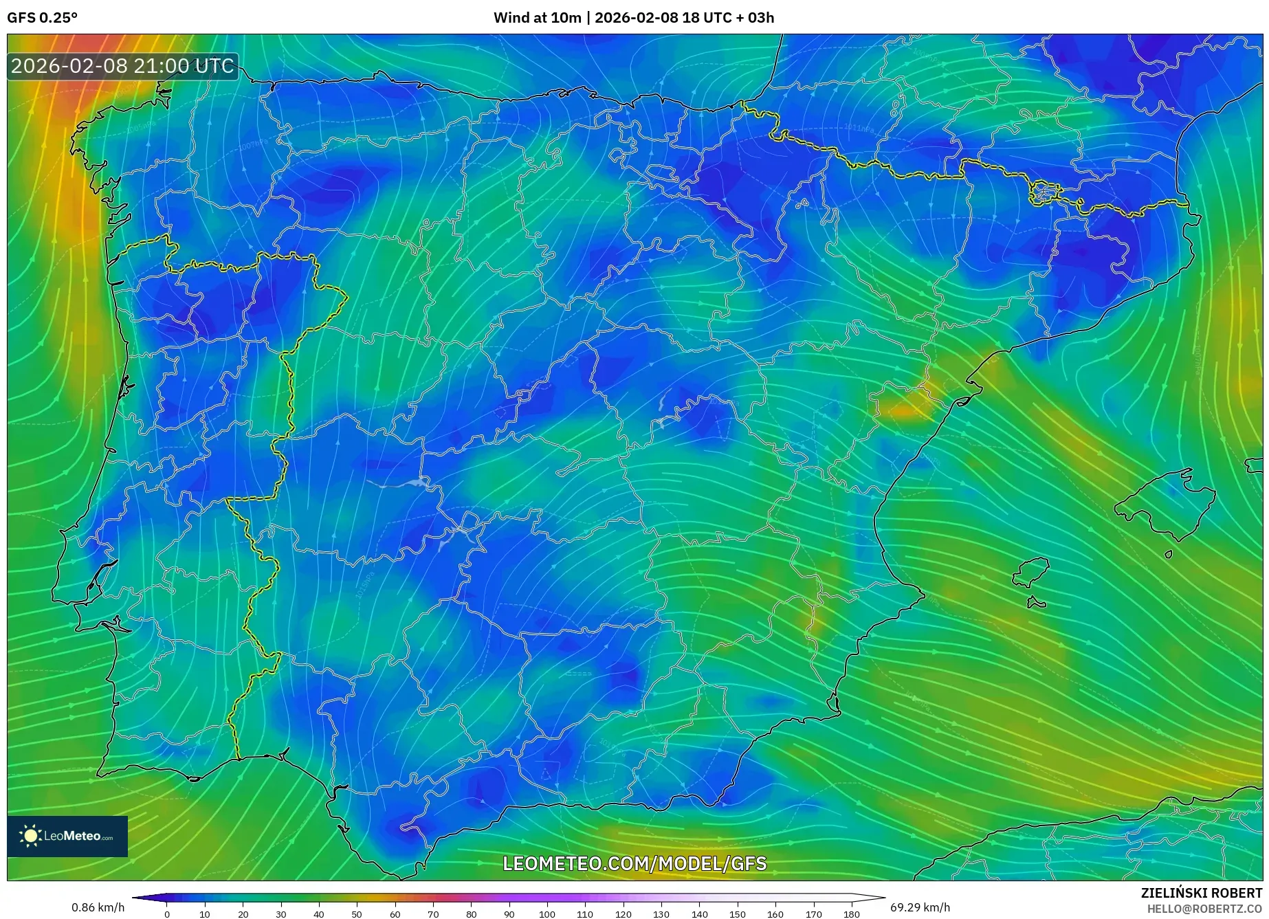 GFS model - Spain, Wind at 10m