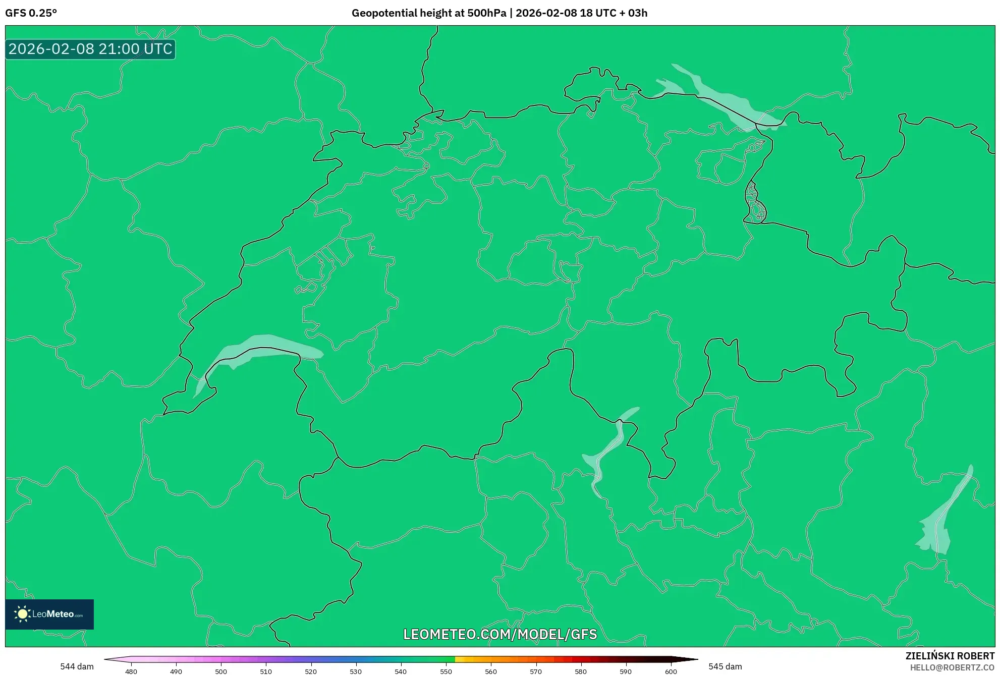GFS model - Swiss, Ketinggian geopotensial pada 500 hPa