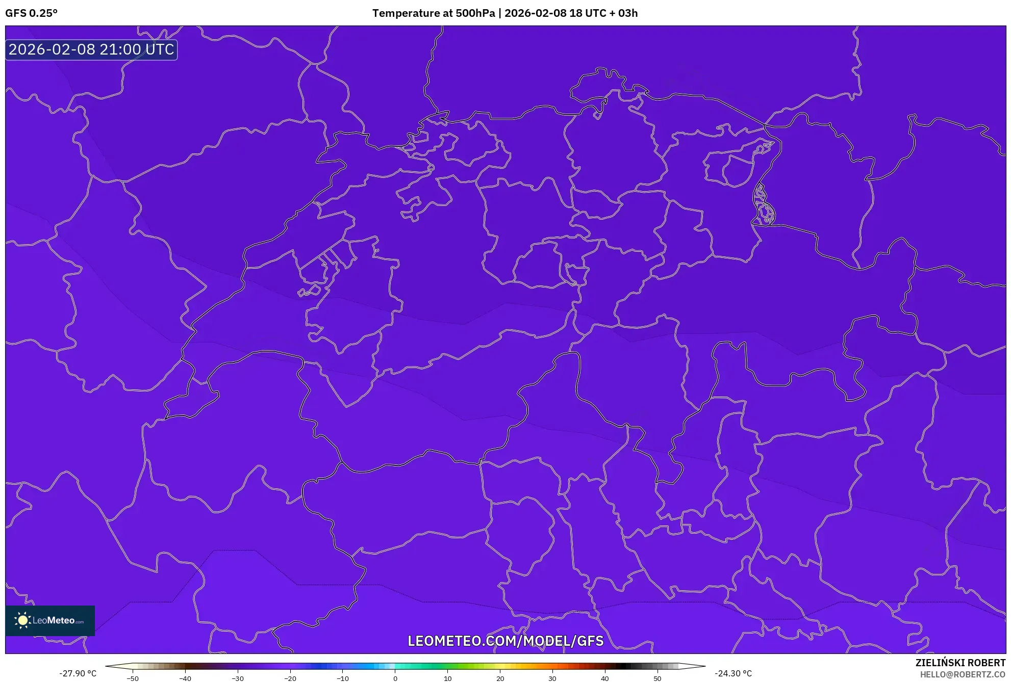 GFS model - Switzerland, Temperature at 500hPa