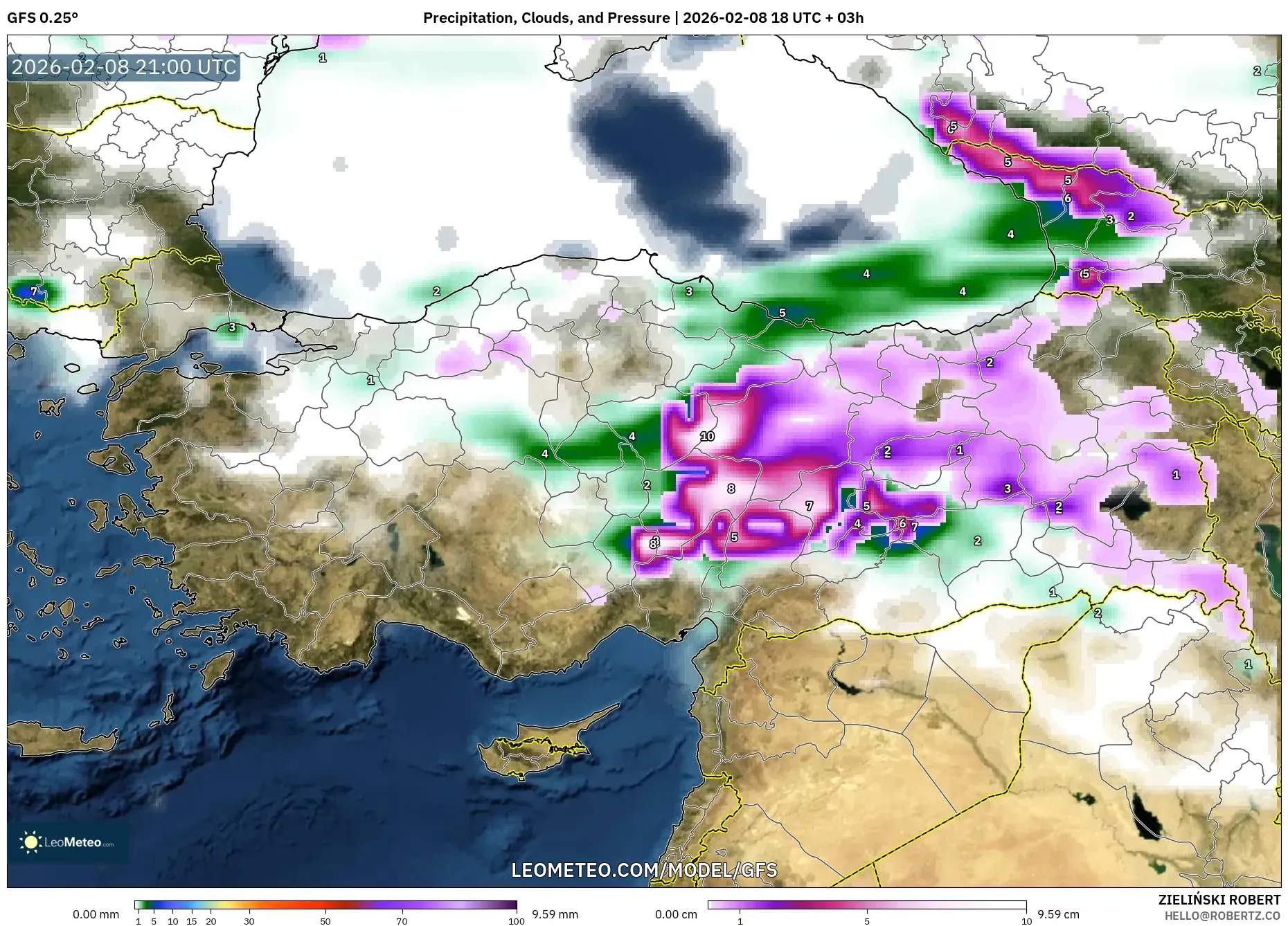 GFS model - Turki, Hujan, Awan dan Tekanan