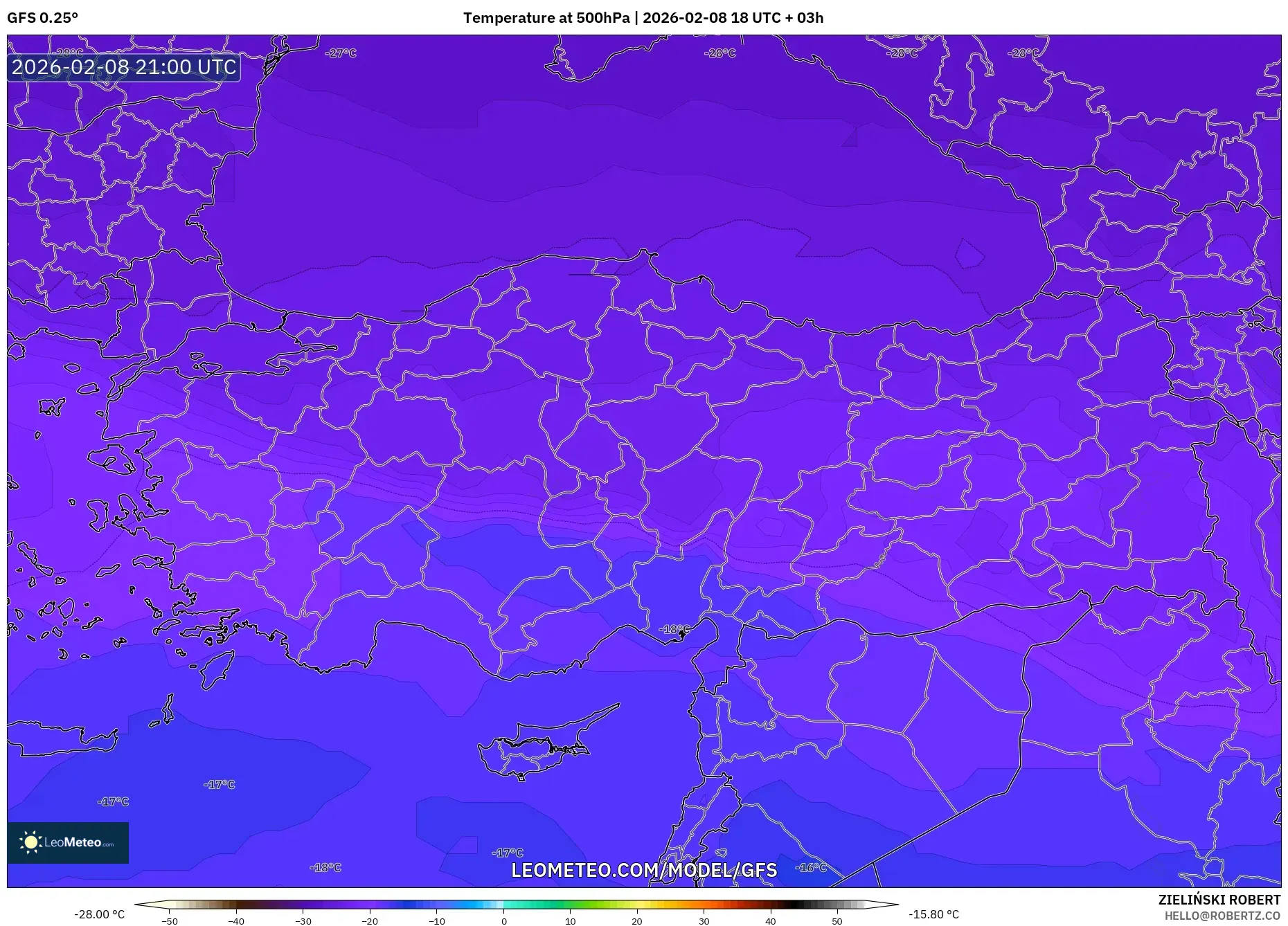 GFS model - Turkey, Temperature at 500hPa