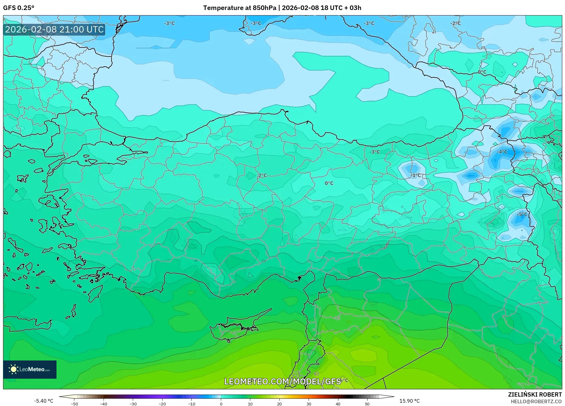 GFS model - Turkey, Temperature at 850hPa