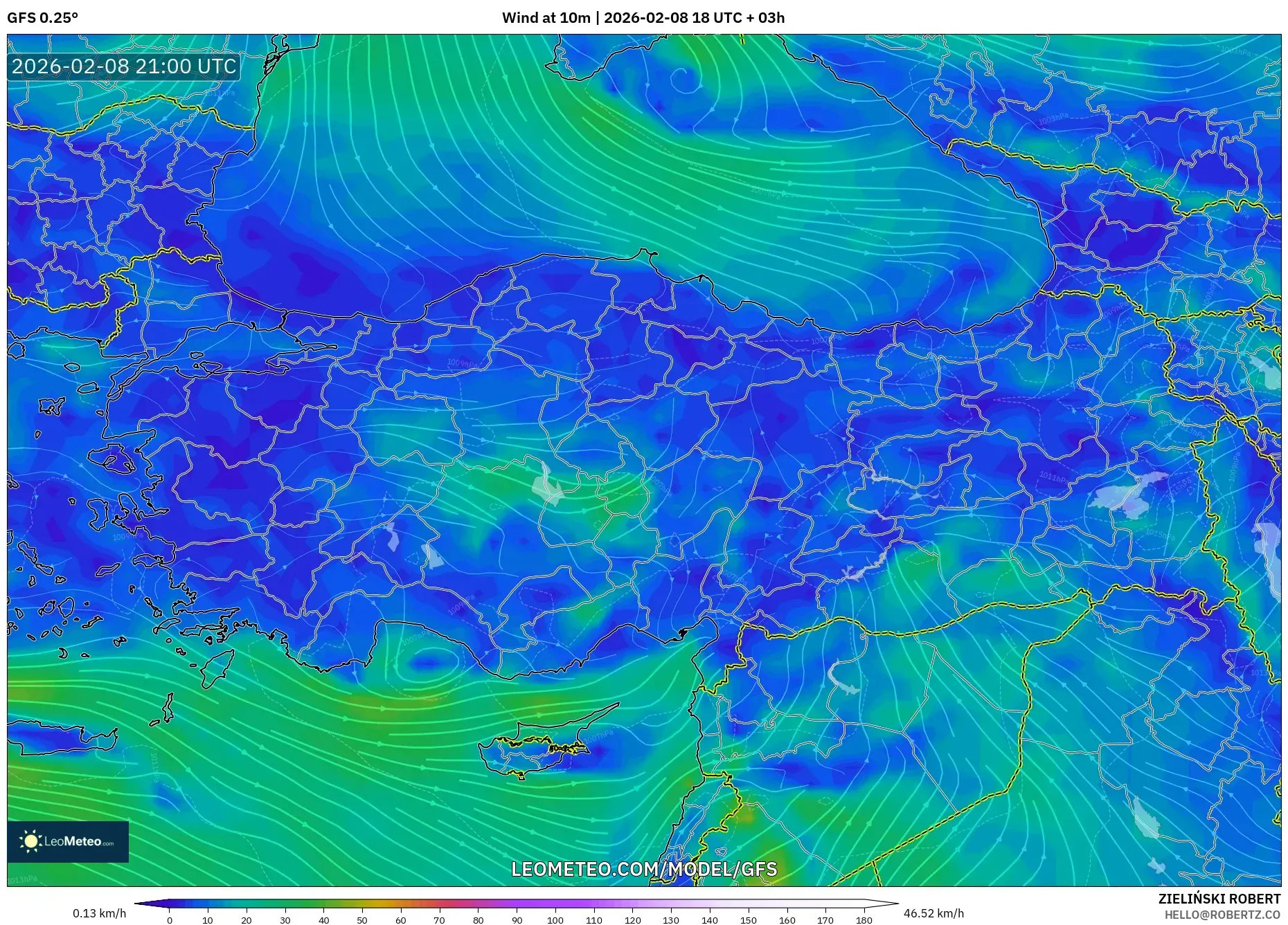 GFS model - Turkey, Wind at 10m