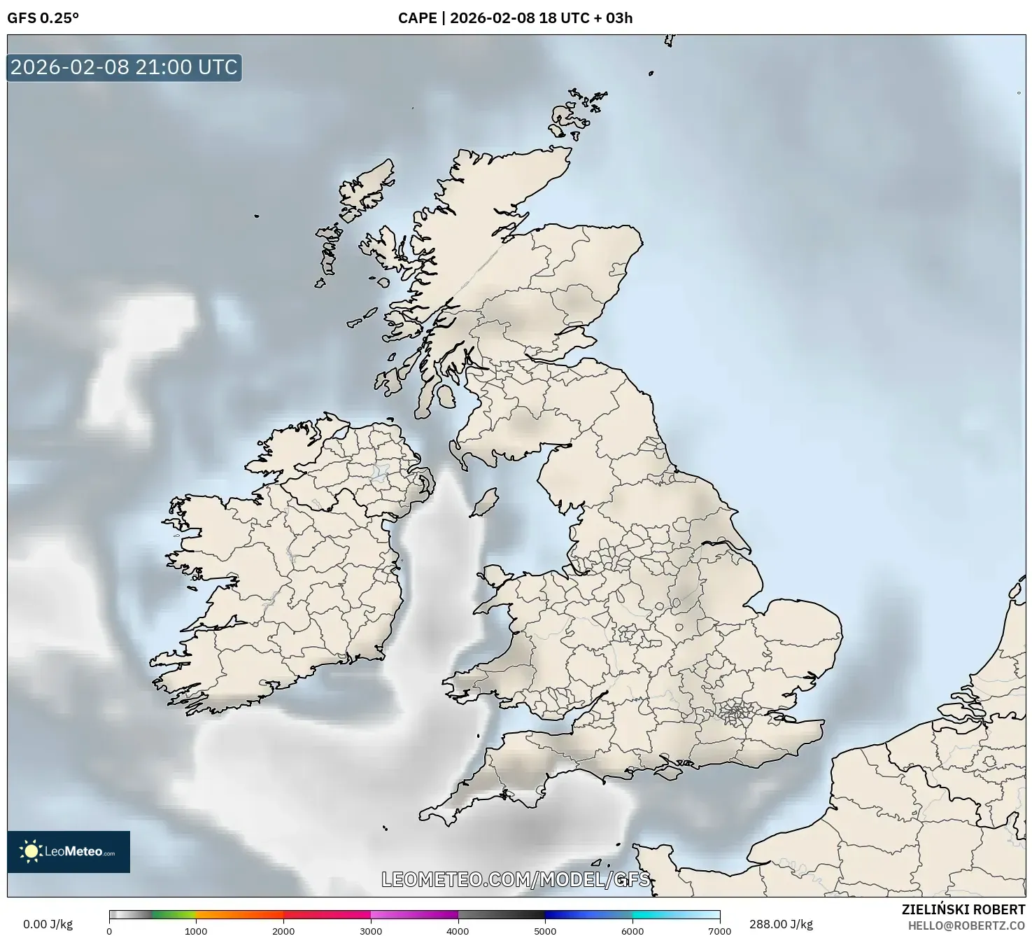 GFS model - Britania Raya, CAPE