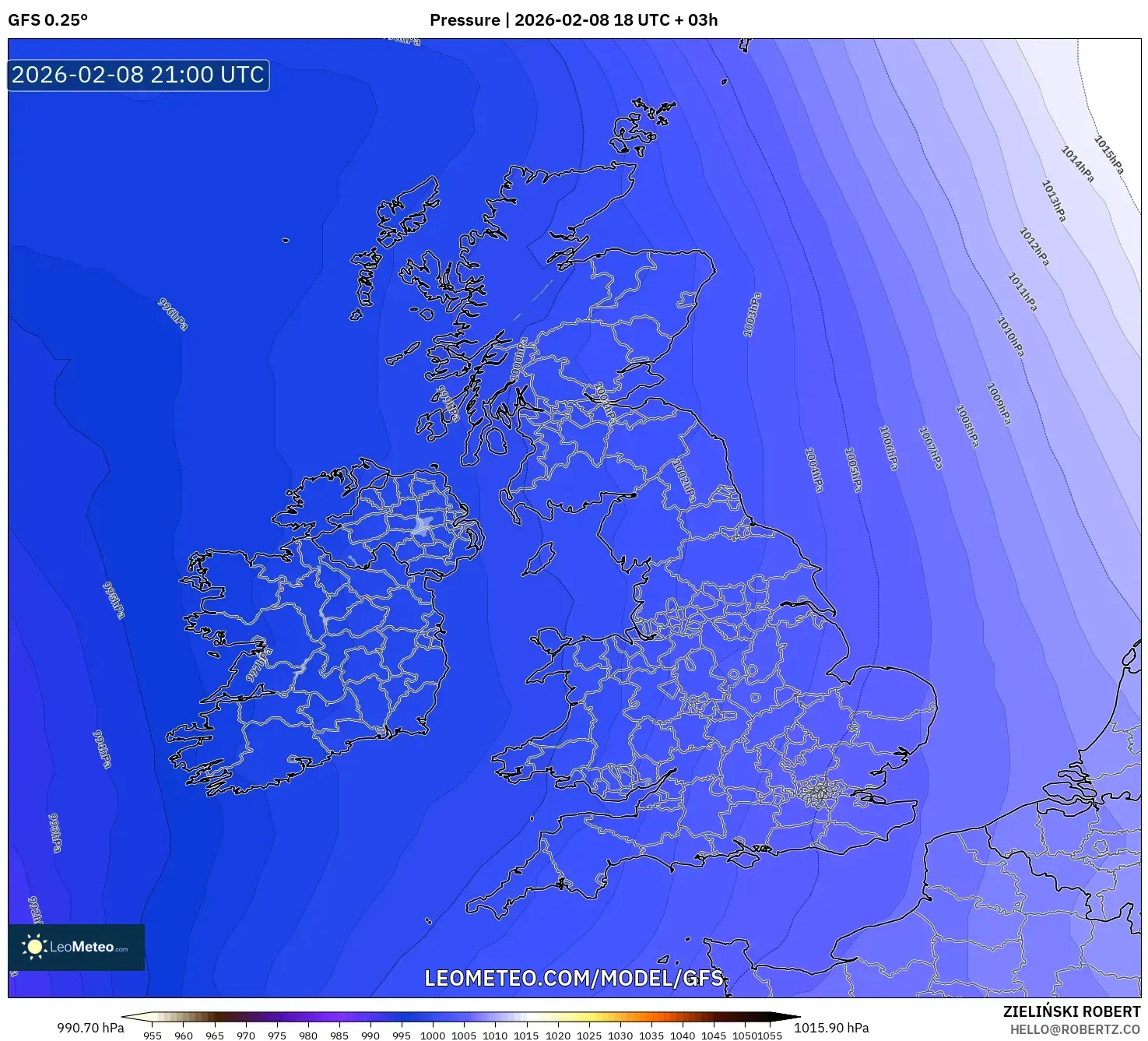 GFS model - Britania Raya, Tekanan