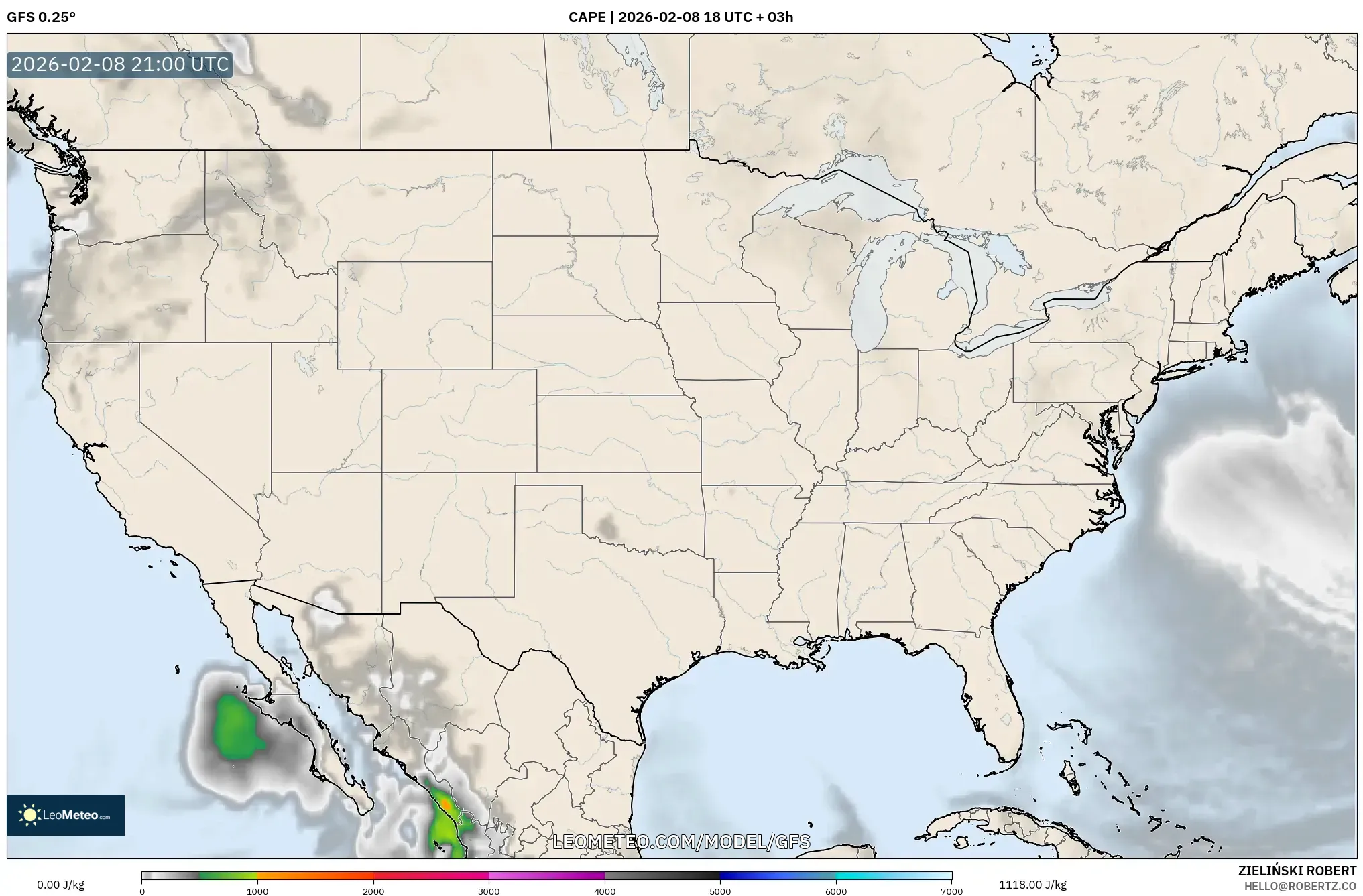 GFS model - Amerika Serikat, CAPE