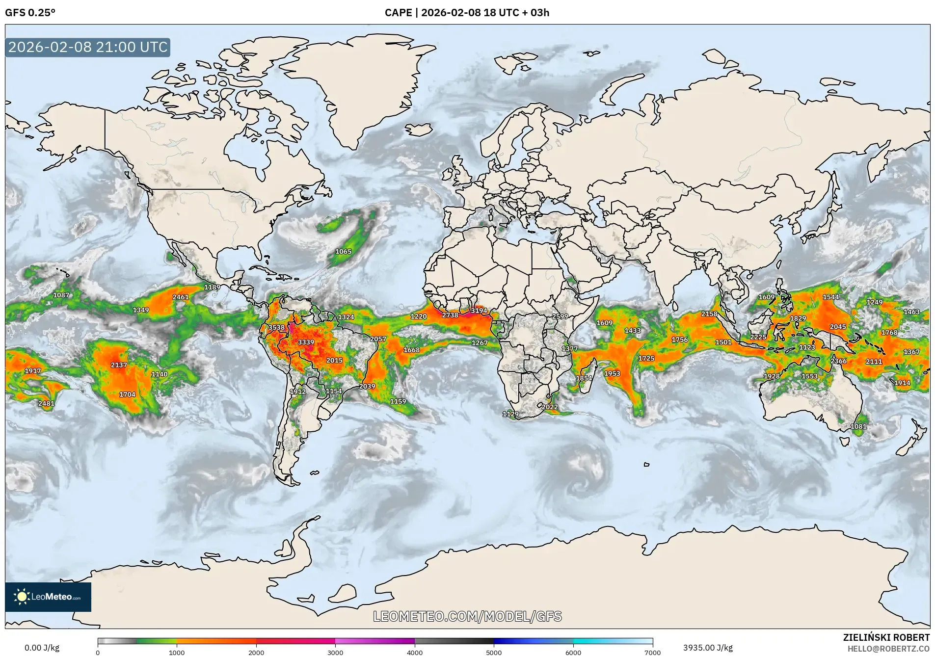 GFS model - World, CAPE
