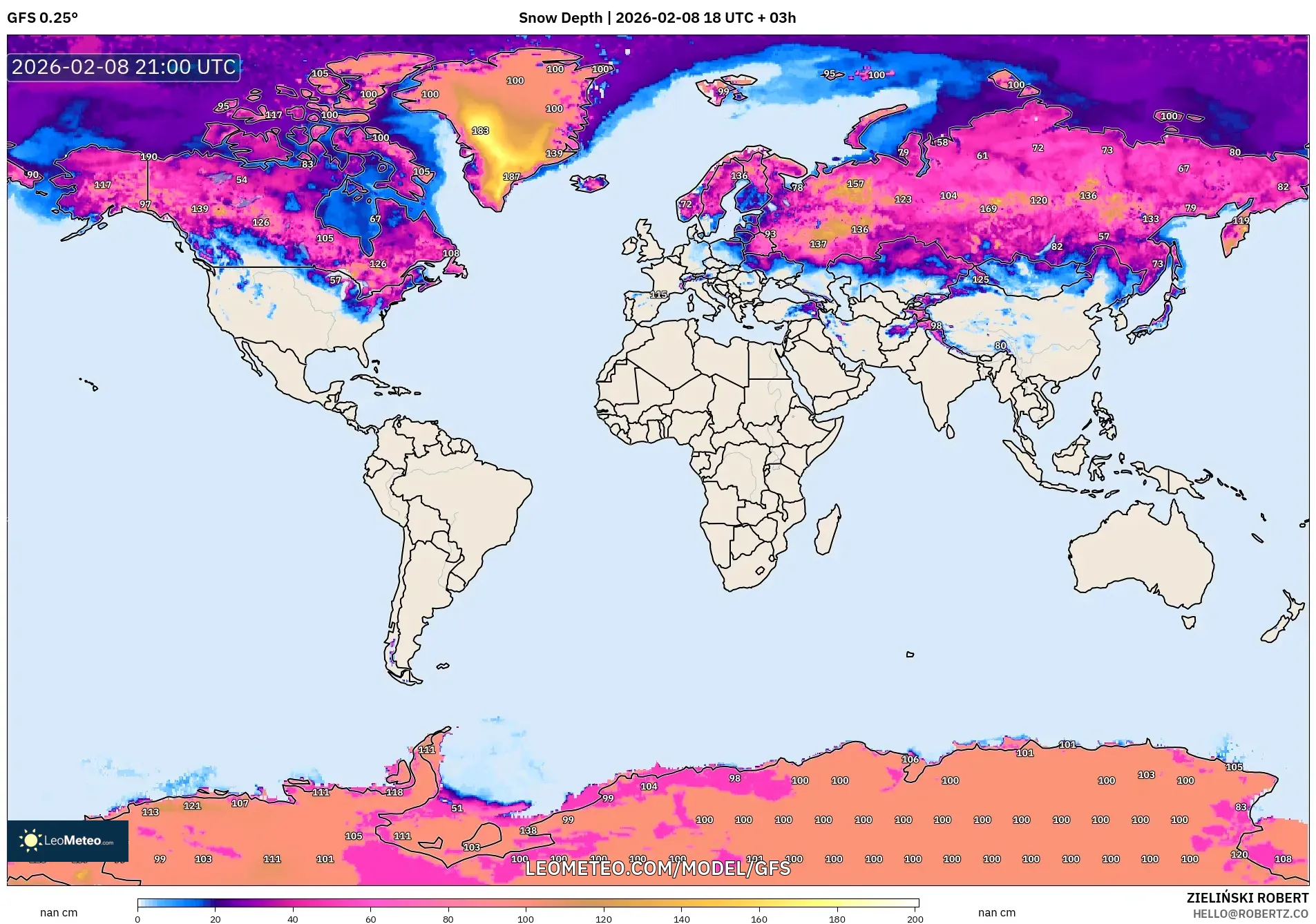 GFS model - Dunia, Kedalaman Salju