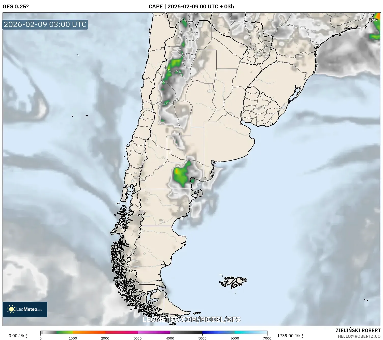 GFS model - Argentina, CAPE