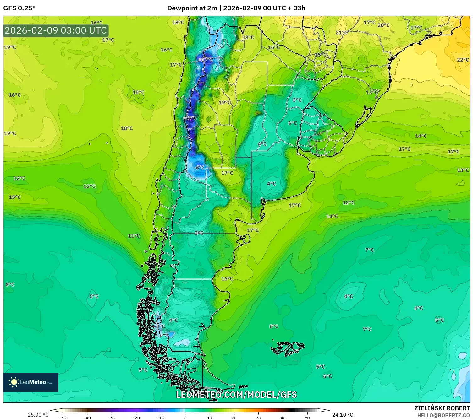 GFS model - Argentina, Takat Embun 2 m