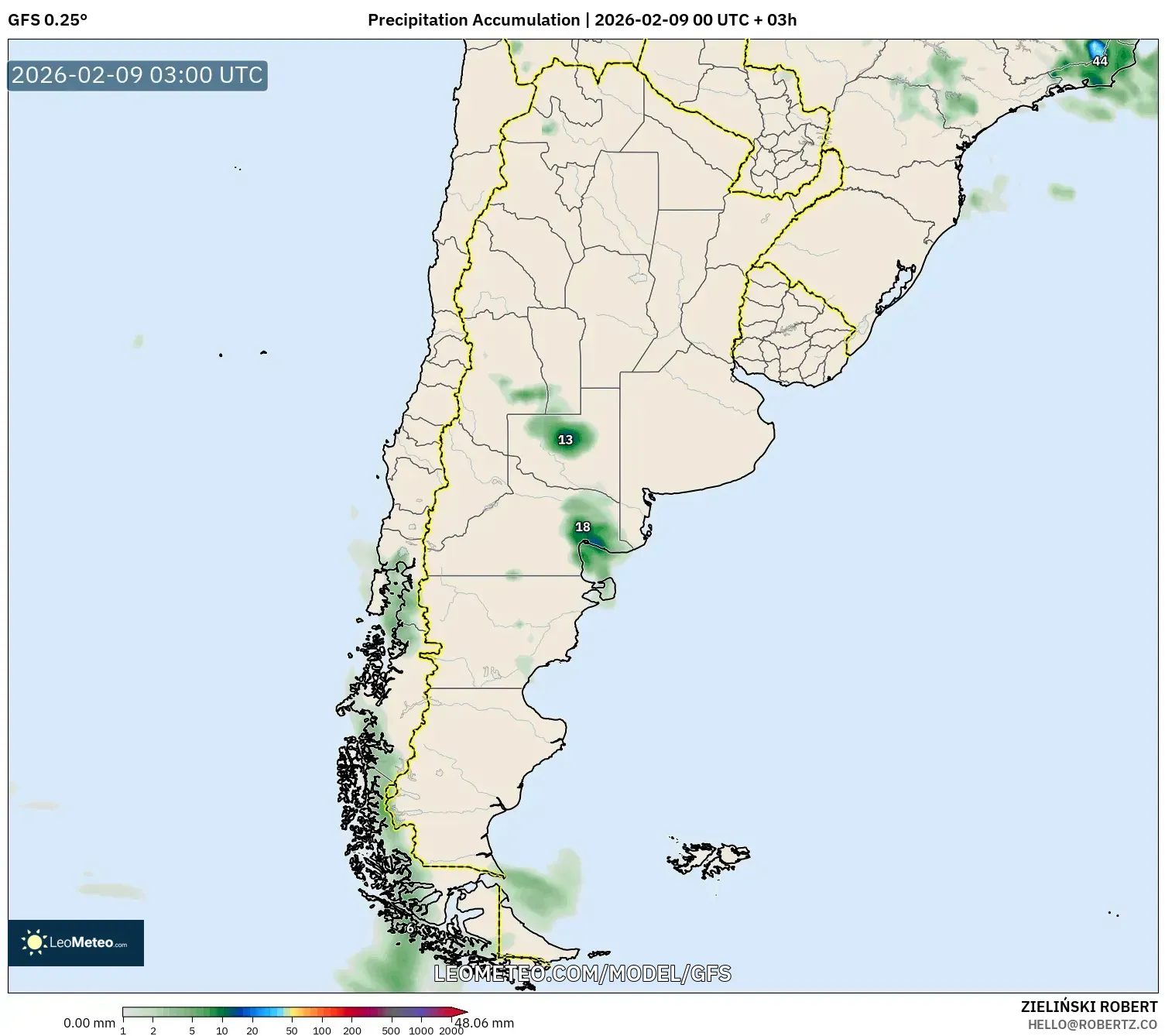 GFS model - Argentina, Pengumpulan Hujan