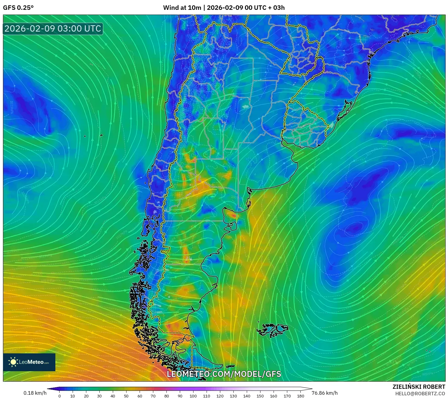 GFS model - Argentina, Angin 10 m