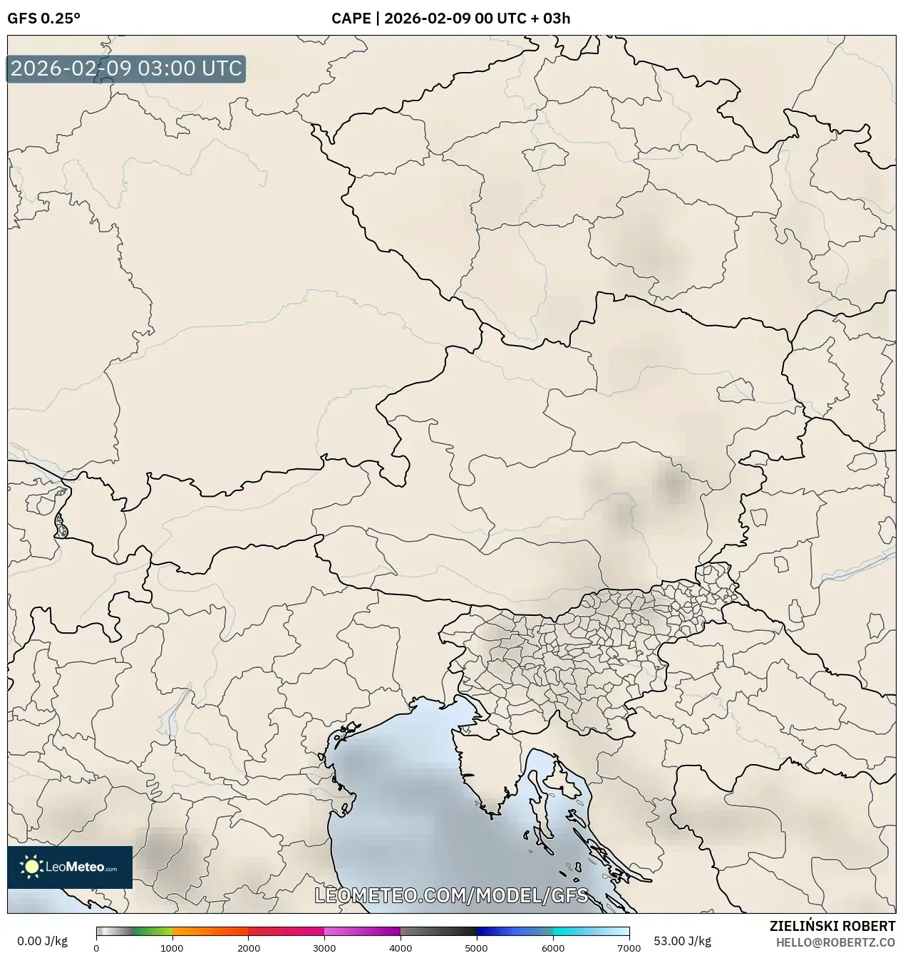 GFS model - Austria, CAPE