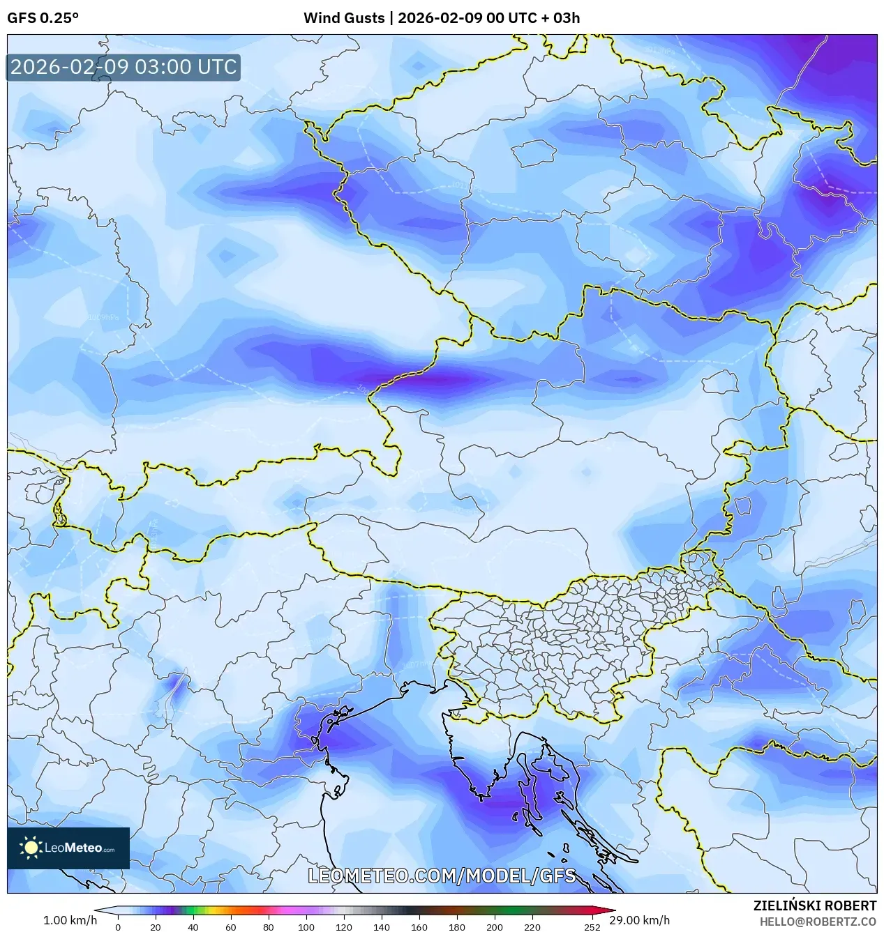 GFS model - Austria, Hembusan Angin