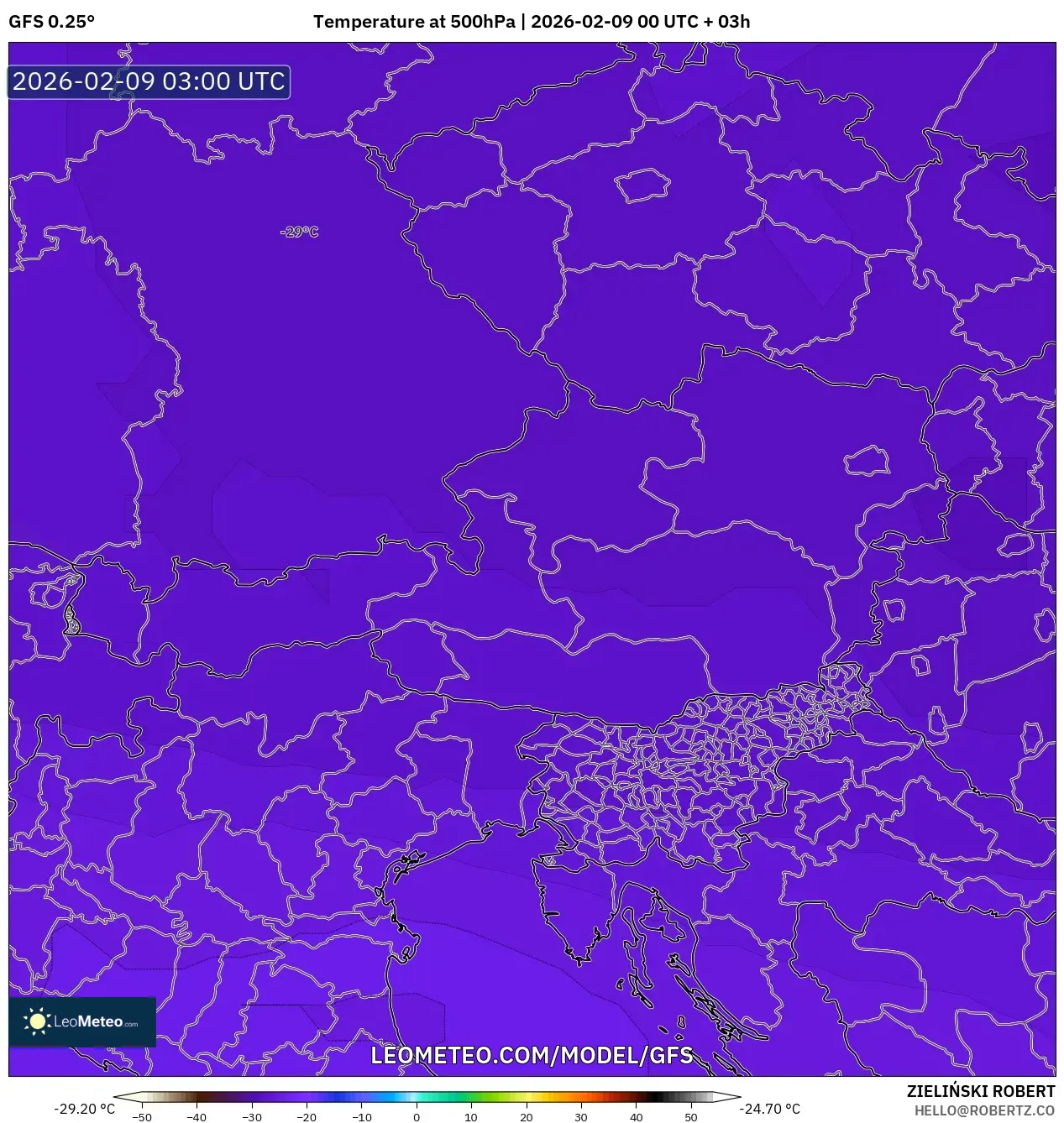 GFS model - Austria, Suhu 500 hPa