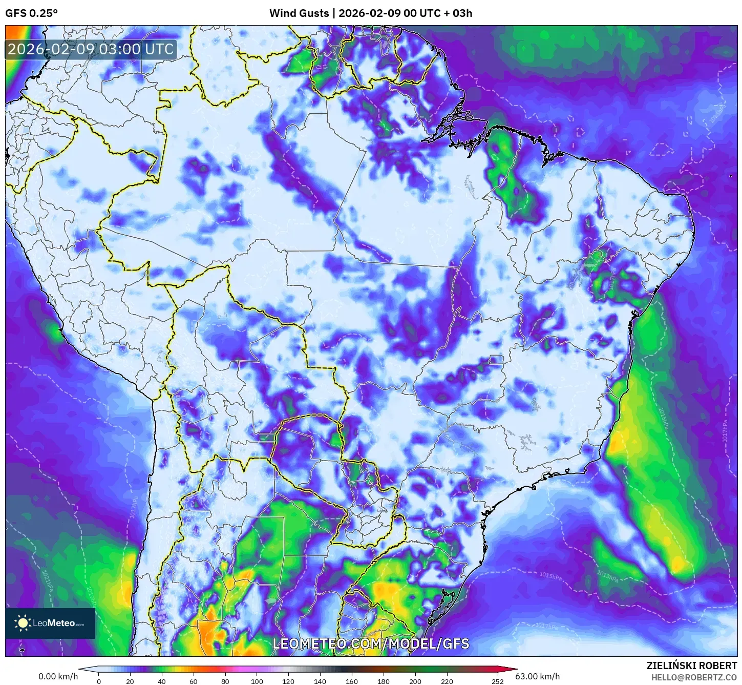 GFS model - Brazil, Hembusan Angin