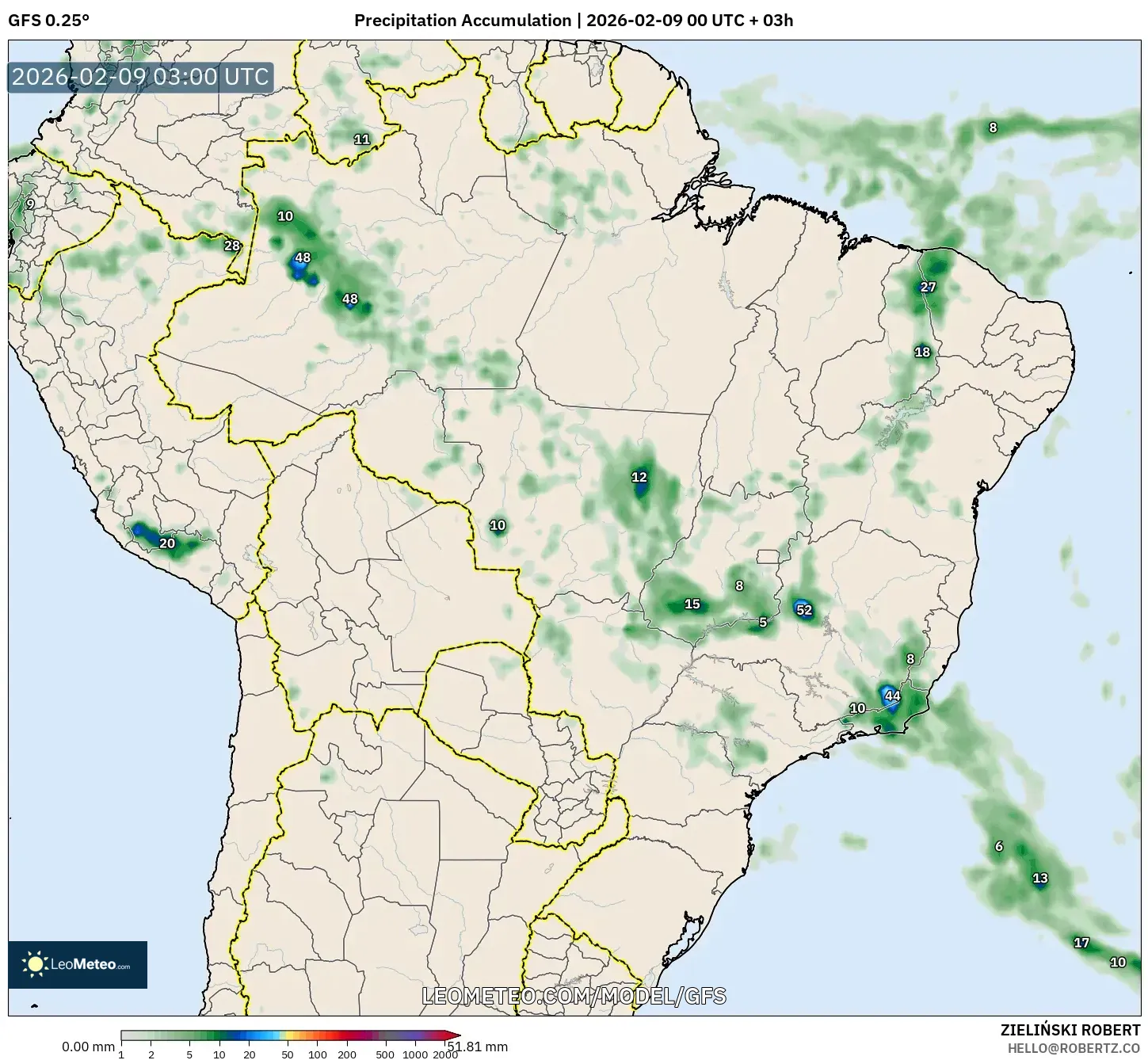 GFS model - Brazil, Pengumpulan Hujan