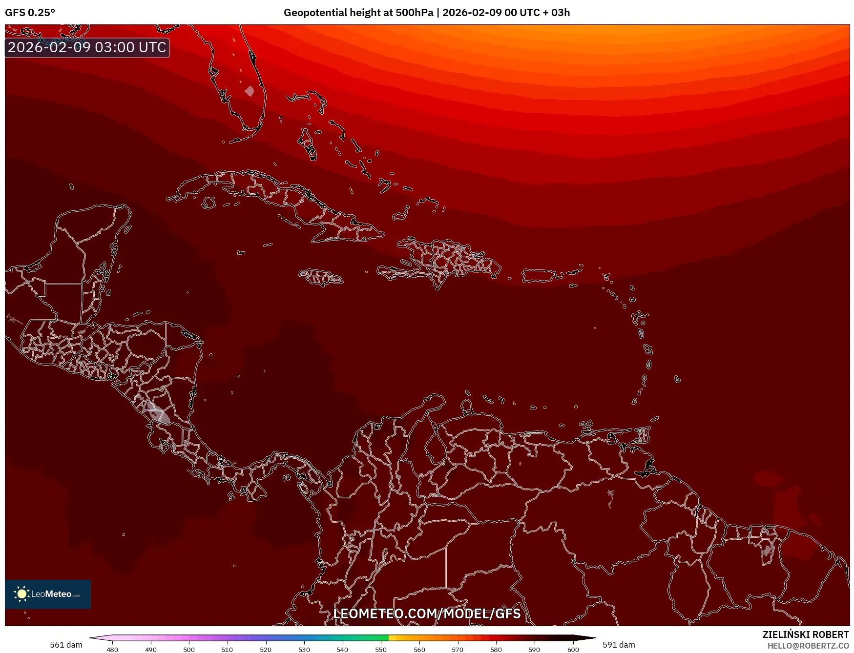 GFS model - Karibia, Ketinggian geopotensial pada 500 hPa
