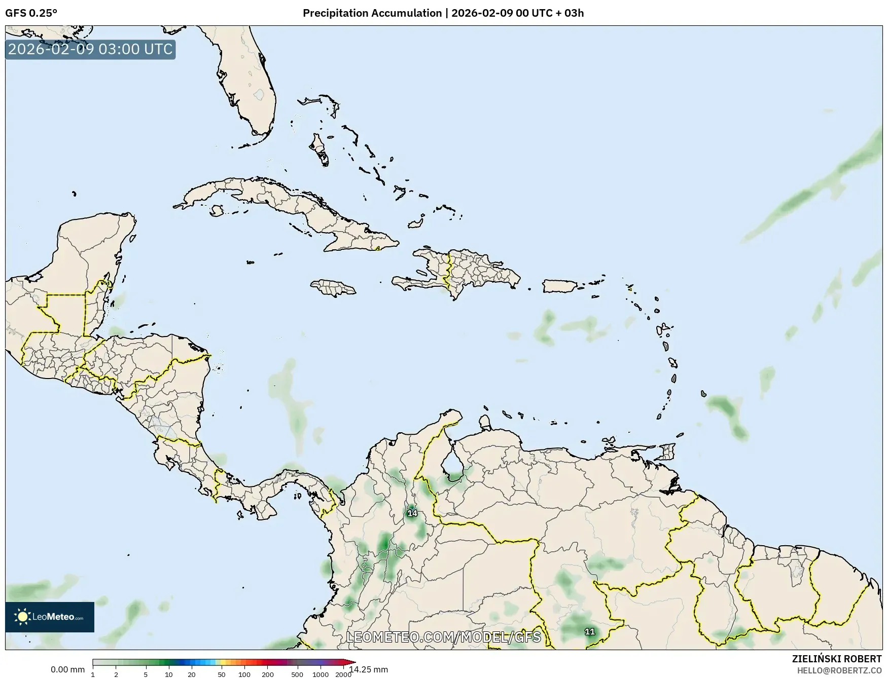 GFS model - Karibia, Pengumpulan Hujan