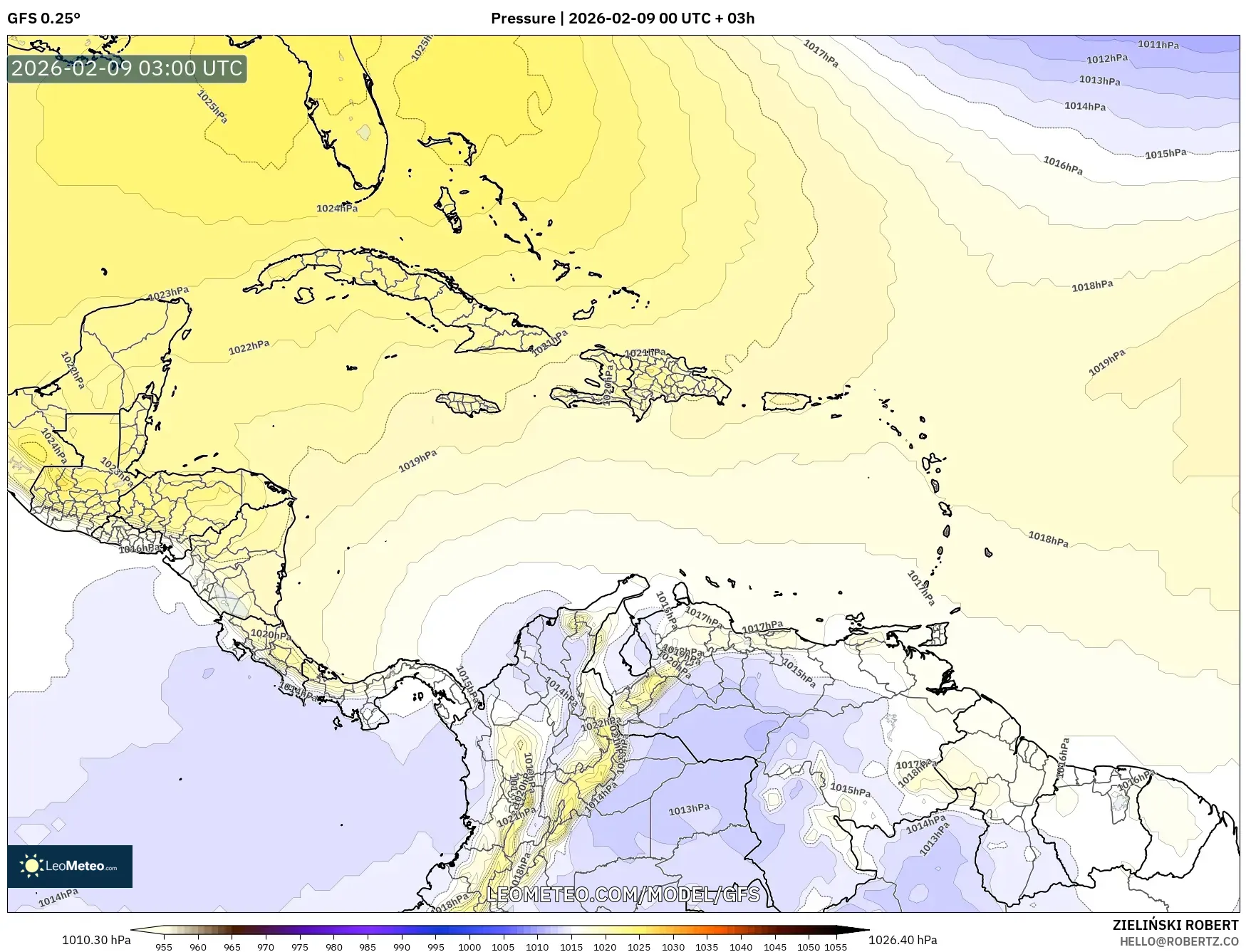 GFS model - Karibia, Tekanan