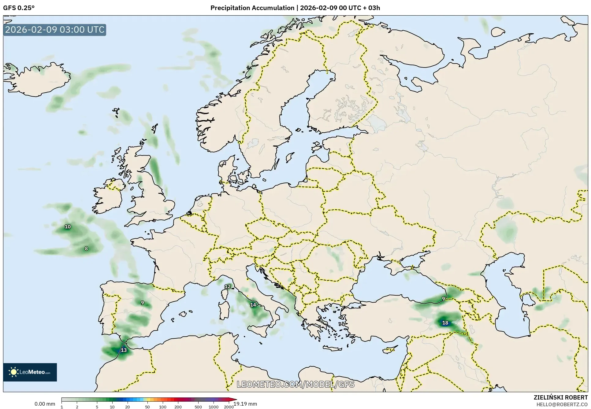 GFS model - Eropah, Pengumpulan Hujan