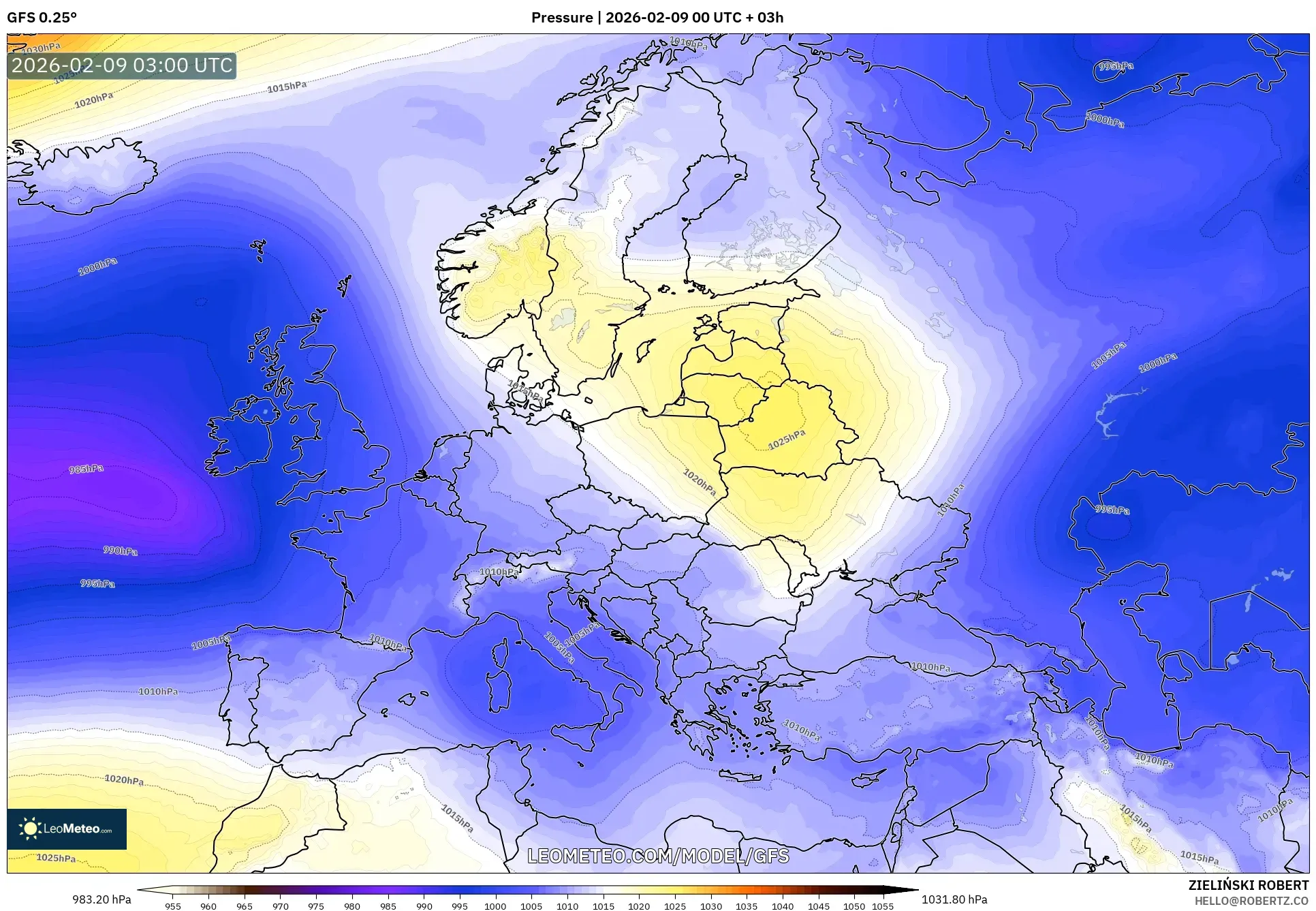 GFS model - Eropah, Tekanan