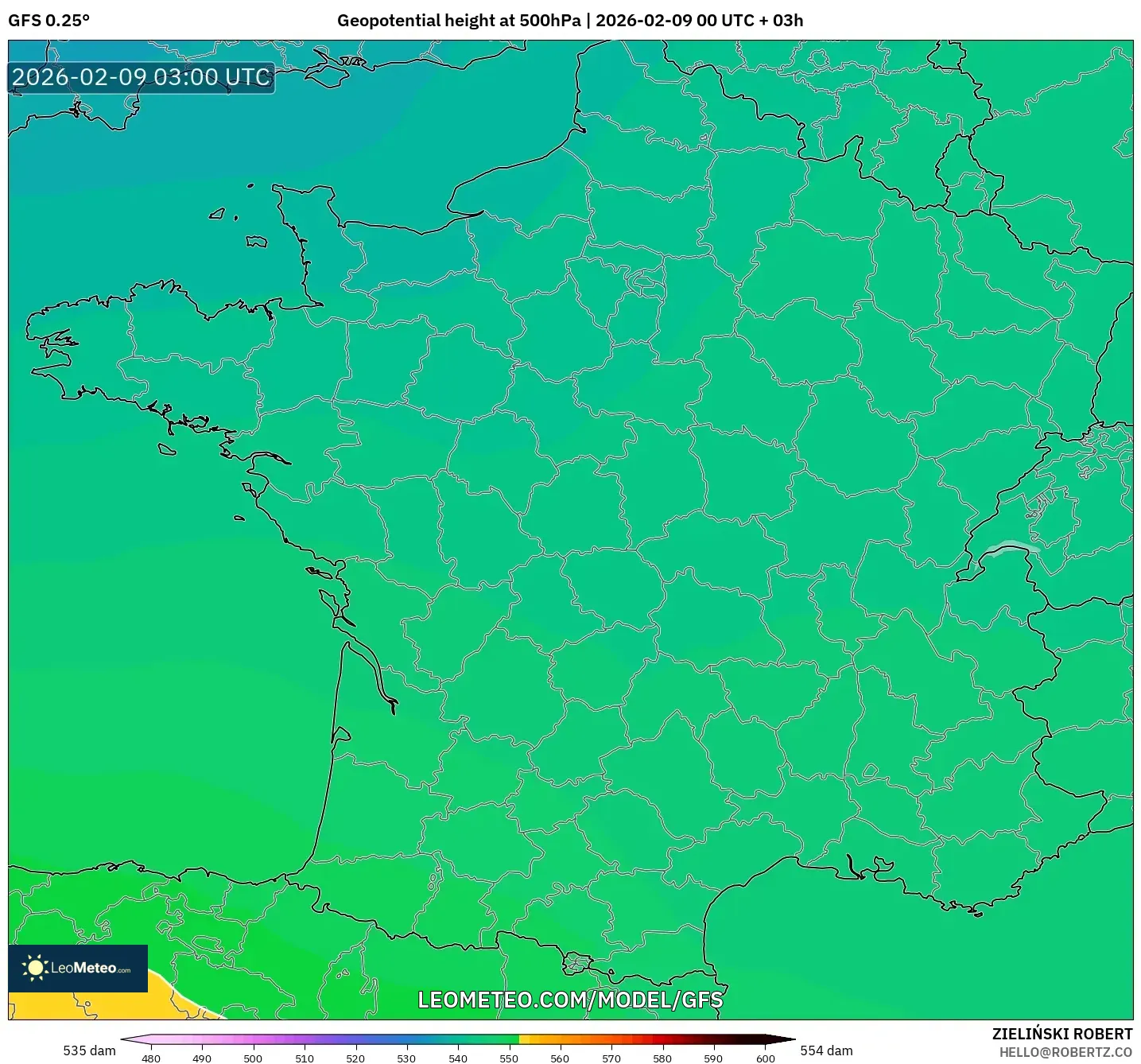 GFS model - Perancis, Ketinggian geopotensial pada 500 hPa